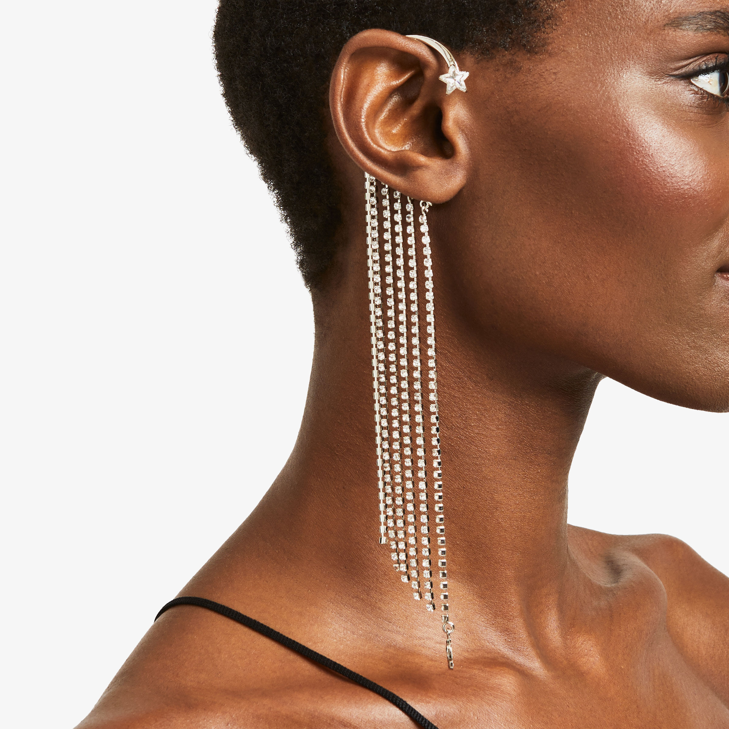 Silver Metal Star Fringe Ear Cuff with Swarovski Crystals Right Fringe Earcuff Jewellery Collection JIMMY CHOO AU