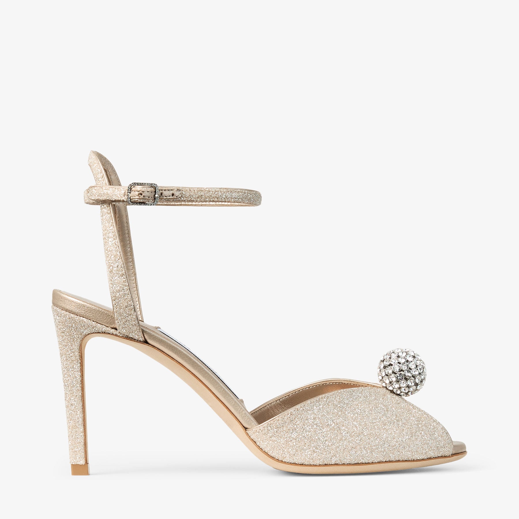 Sacora 85 | Light Soft Gold Glitter Fabric Sandals with Crystal