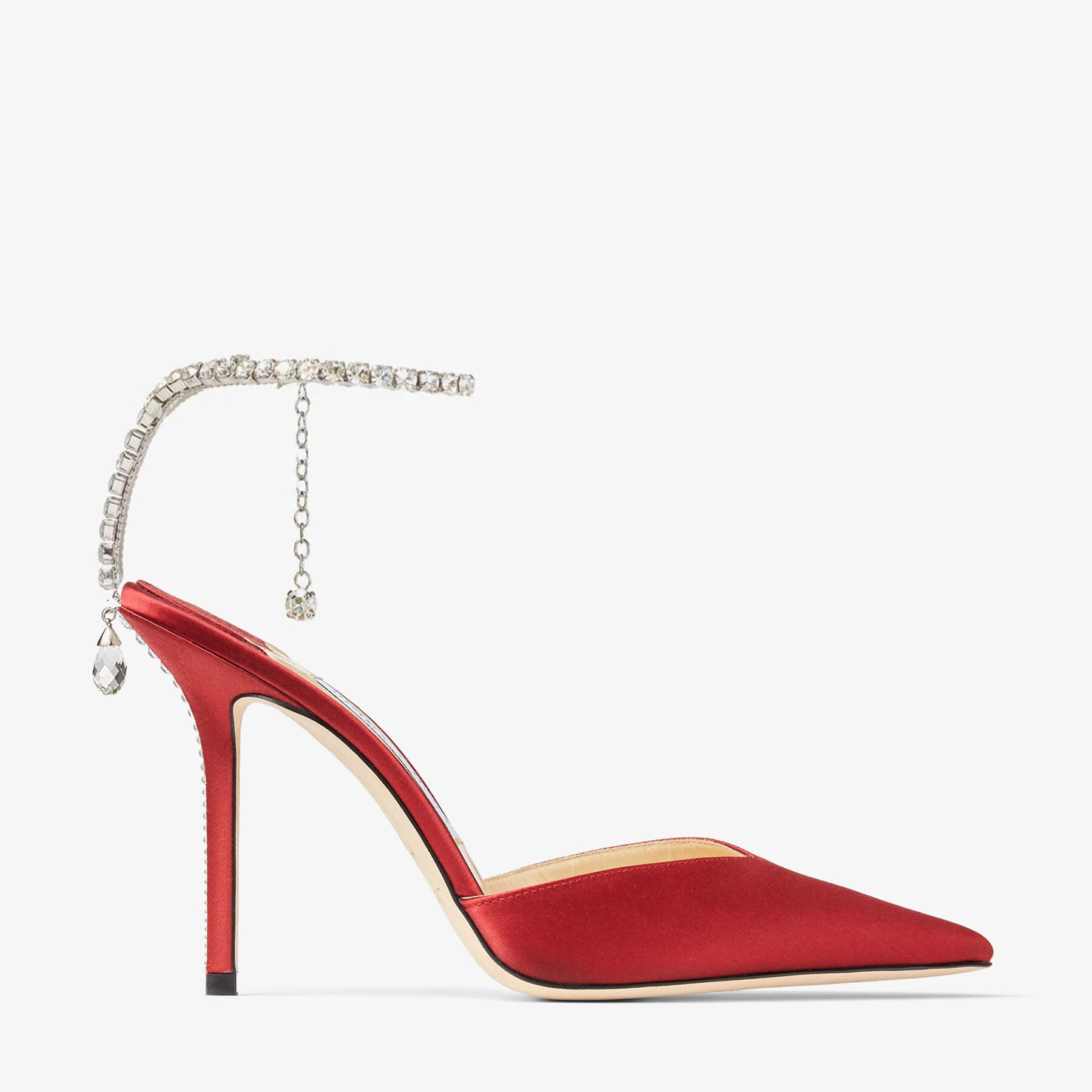 SAEDA 100 Royal Red Satin Pumps with Crystals JIMMY CHOO