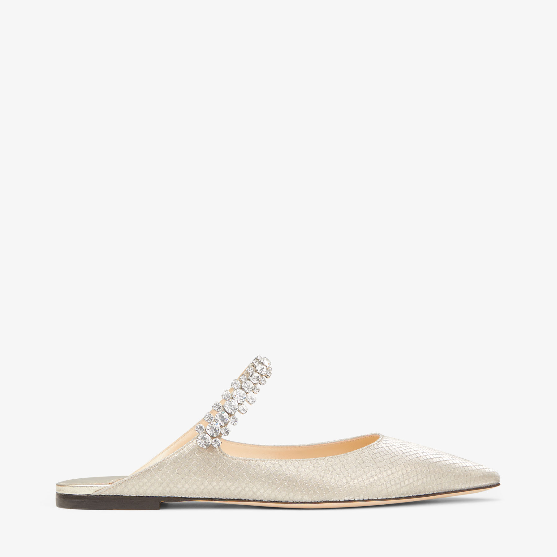 BING FLAT Champagne Glitter Fabric Flat Mules with Crystal Strap