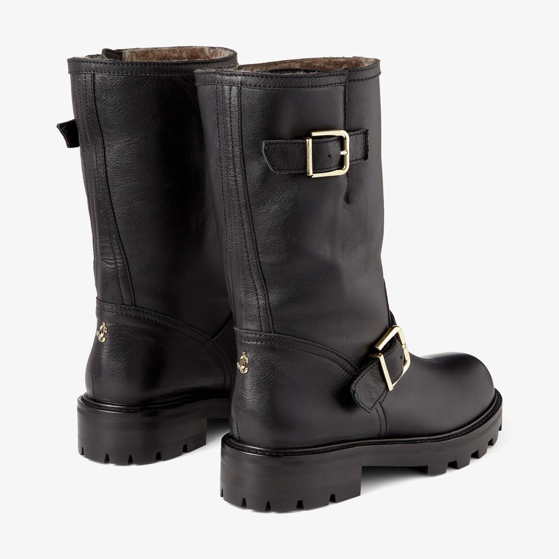 【m.l 2025.8.7】COS LEATHER BIKER BOOTS Black Smooth Leather Biker Boots with Shearling Lining|BIKER II