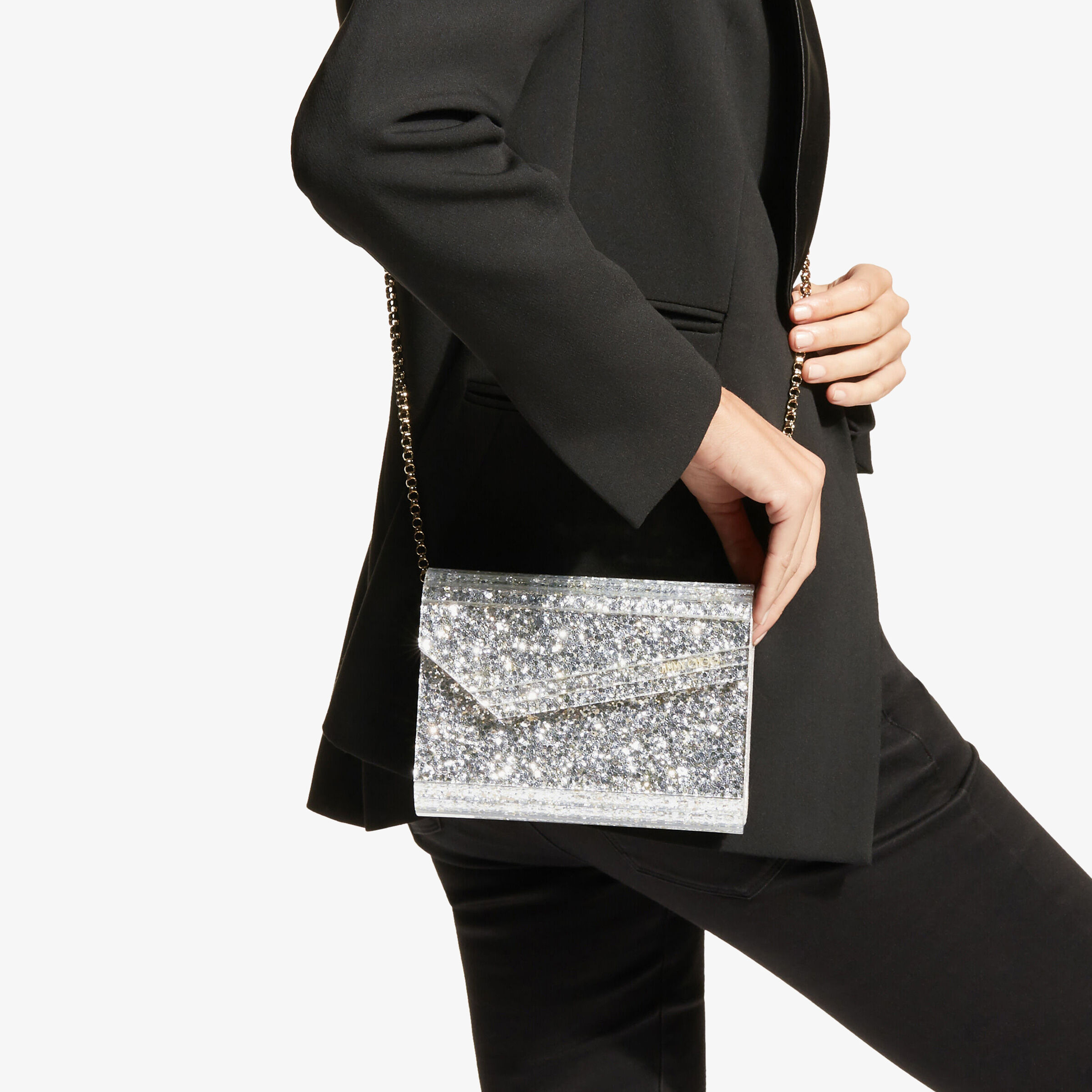Champagne Coarse Glitter Acrylic Clutch Bag CANDY Pre Fall 19