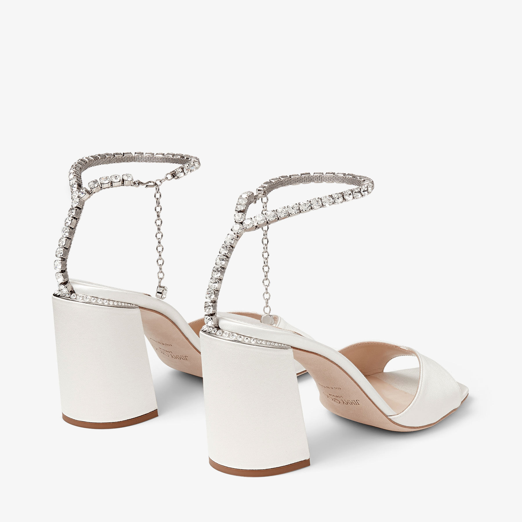 Saeda Sandal 85 | Ivory Satin Block Heel Sandals with