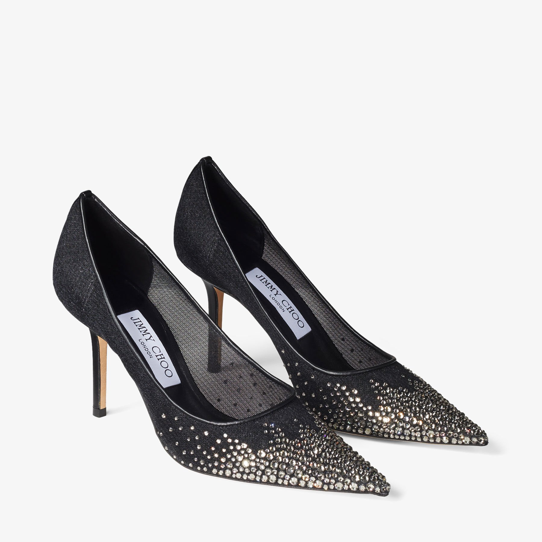 LOVE 85 Black Mesh Pumps with D grad Crystals New Collection