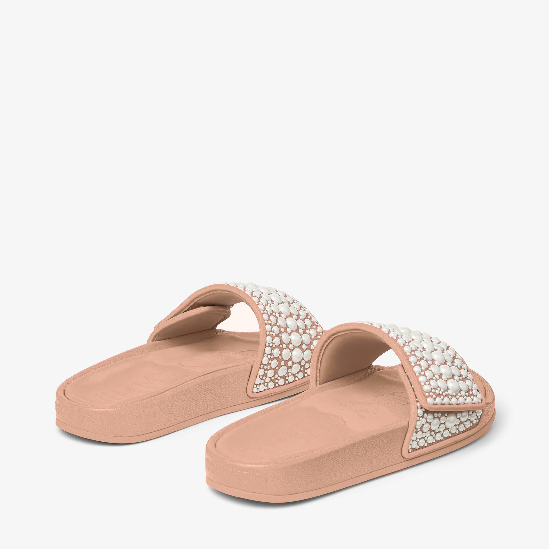 FITZ F Ballet Pink Canvas and Leather Slides with Pearl