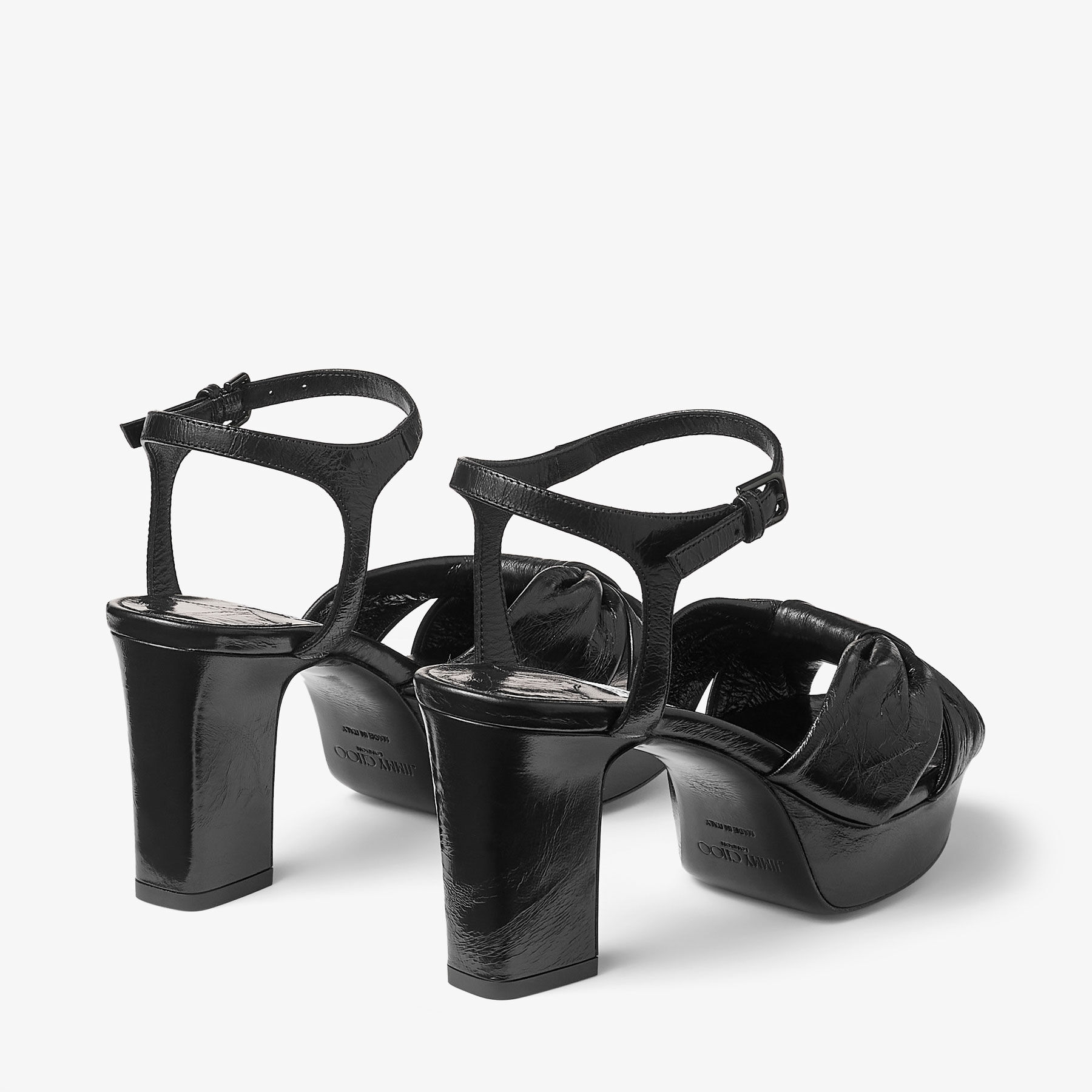 Heloise 80 | Black Vintage Metallic Leather Platform Sandals