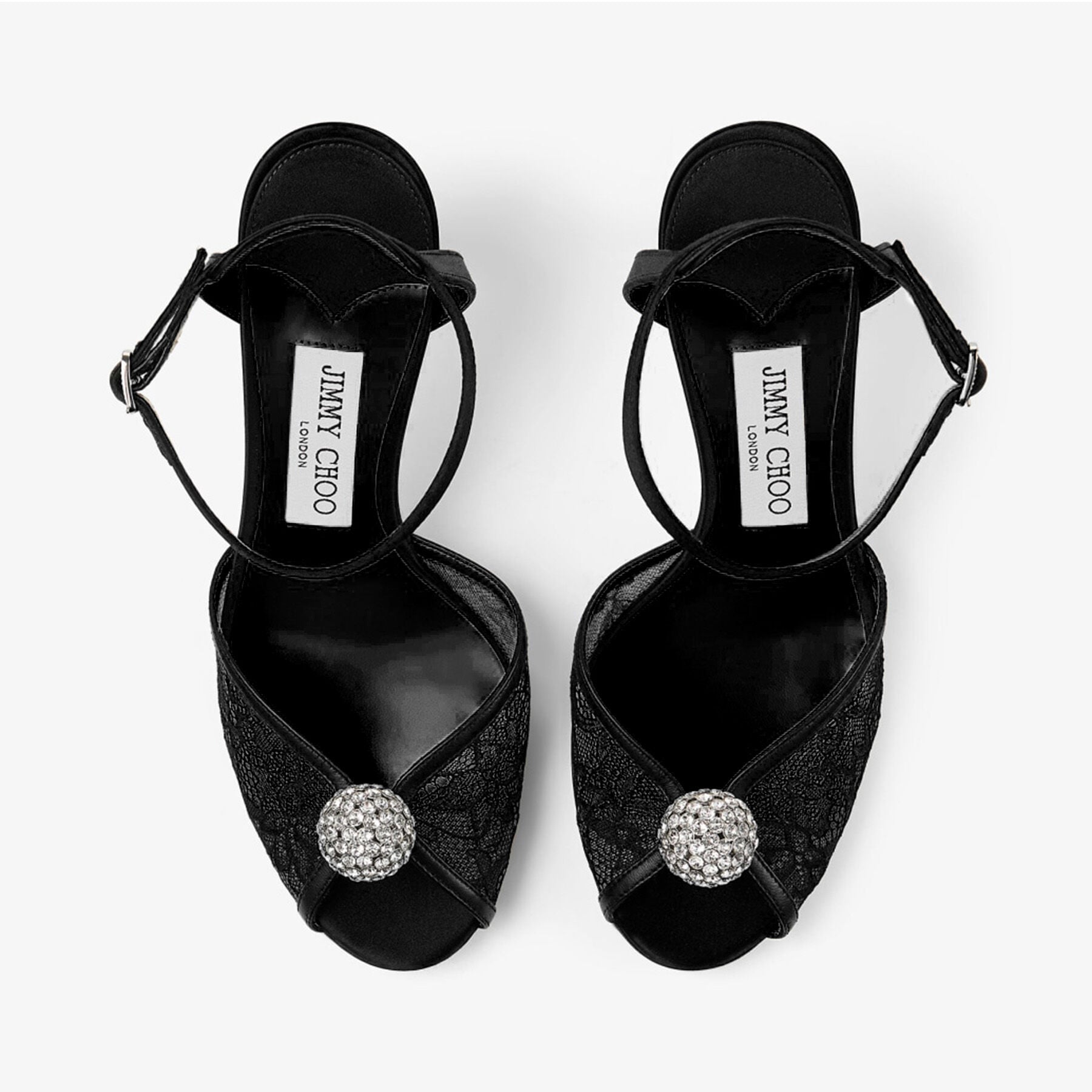 ア*キ様 JIMMY CHOO ビジュー付きブラックサンダル⭐︎ Sacora 85 | Black Lace Sandals with Crystal-Embellished Sphere