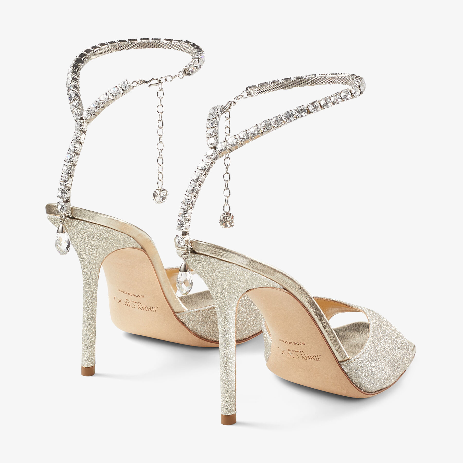 Saeda Sandal 100 Platinum Ice Dusty Glitter Sandals with Crystal