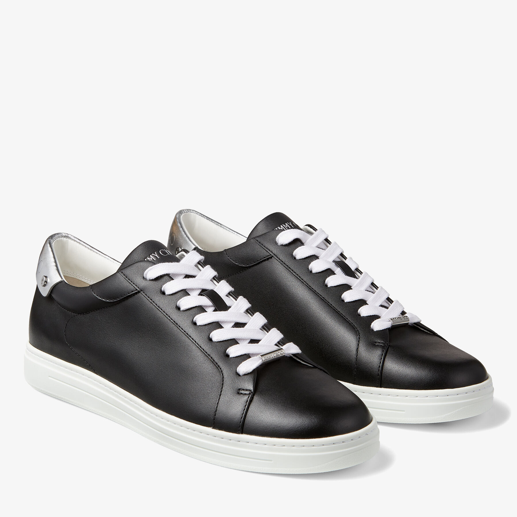 Black Calf Leather and Silver Metallic Nappa Low Top Trainers ROME M Spring 2022 Collection JIMMY CHOO