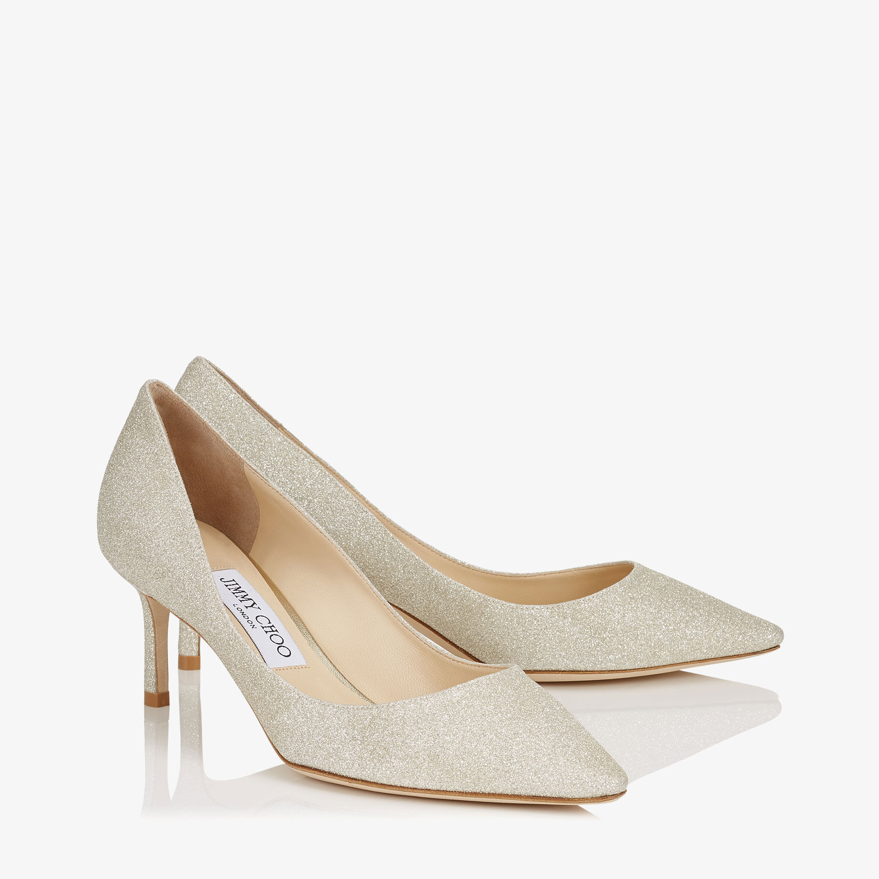 Platinum Ice Dusty Glitter Pointy Toe Pumps | Romy 60
