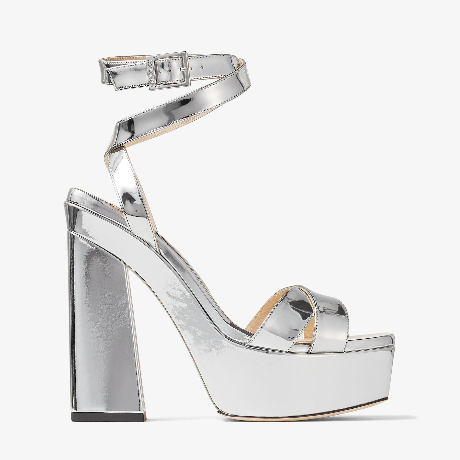 silver and white platform sandals