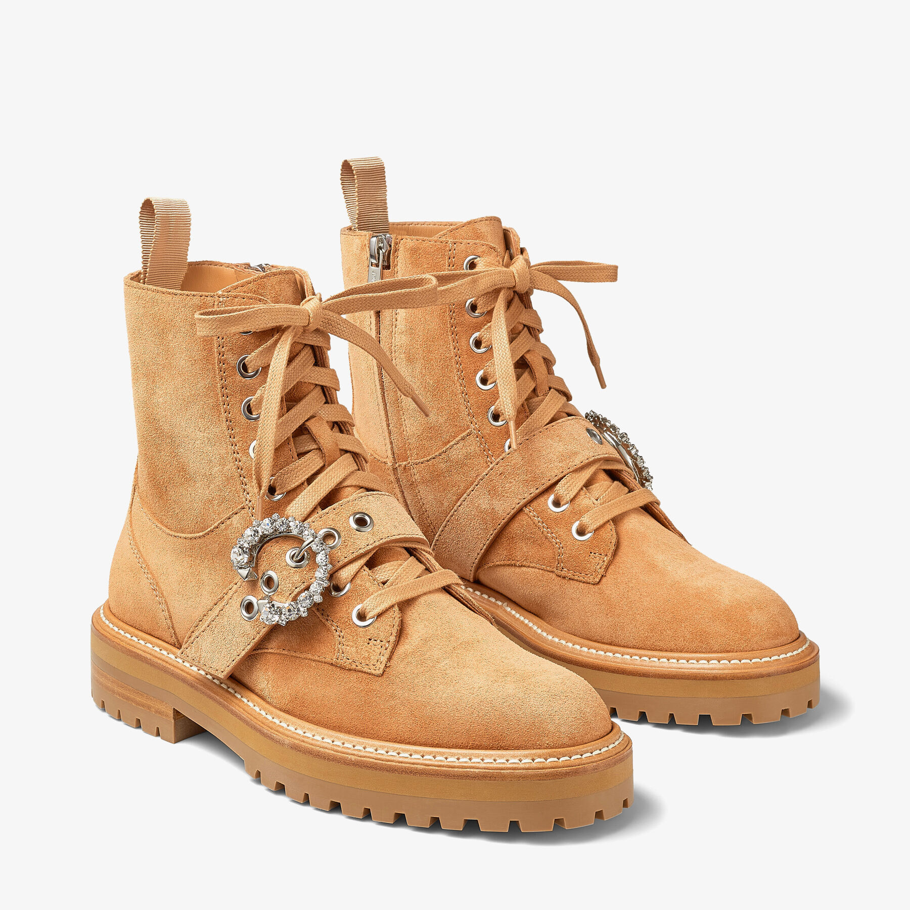 Jimmy Choo Tan Cora Crystal Combat Boots