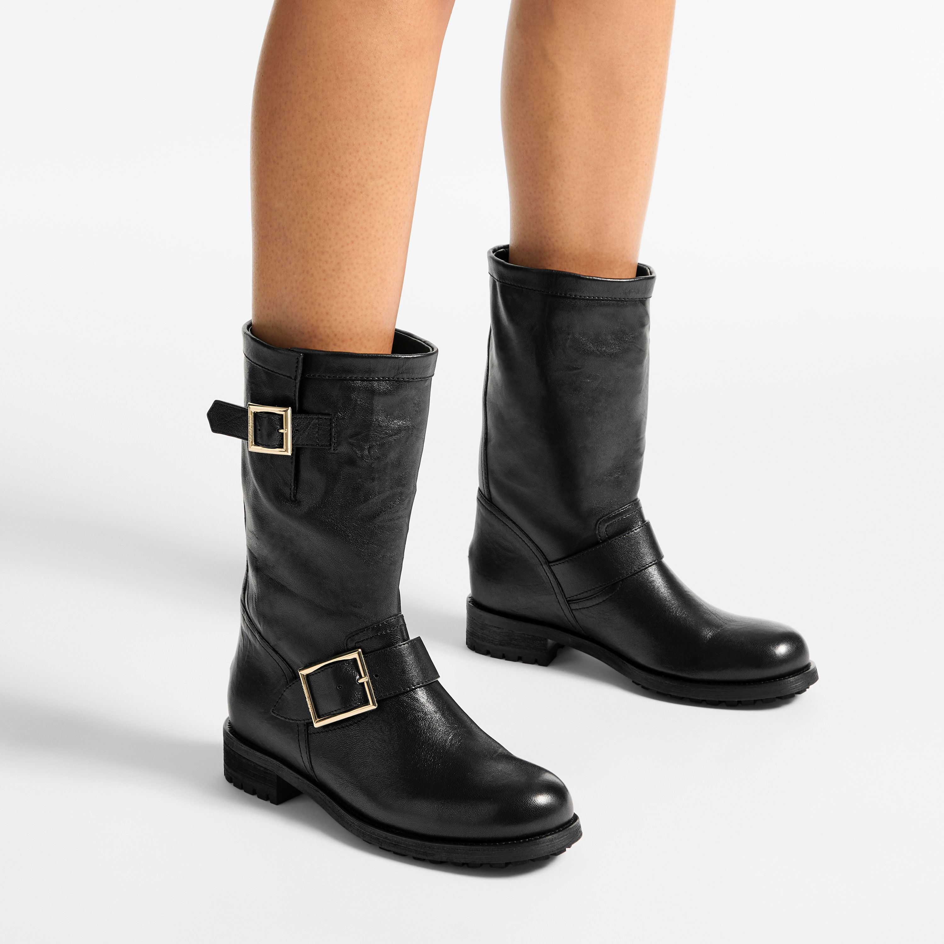 Biker Mid | Black Biker Leather Ankle Boot | JIMMY CHOO