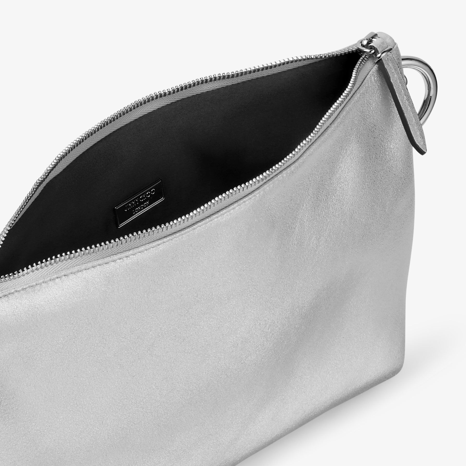 Silver Metallic Leather Clutch Bag Callie Pre Fall 18 JIMMY CHOO