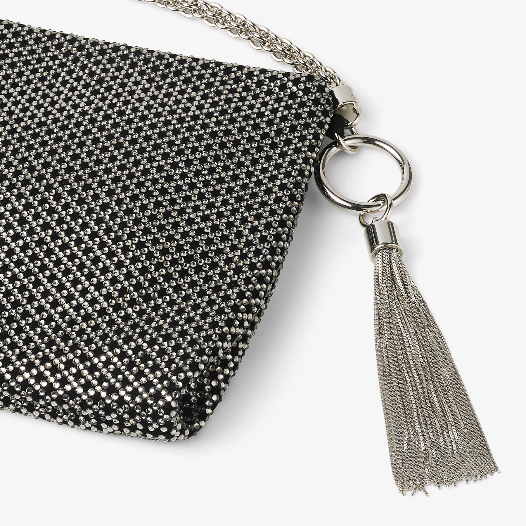 Black Diamond Motif Crystal Hotfix on Suede Clutch Bag | Callie | Pre Fall  18 | JIMMY CHOO