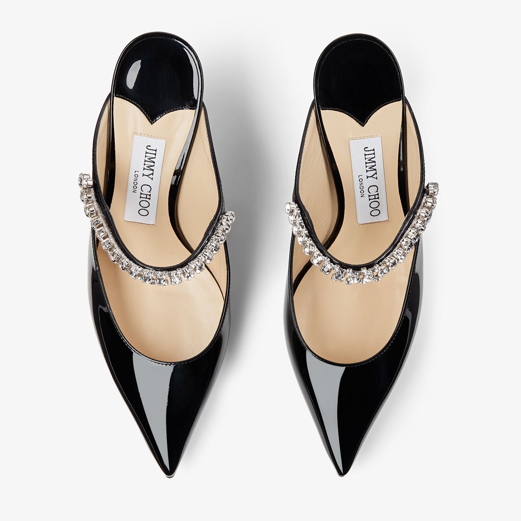 Bing 65 Black Patent Leather Mules with Crystal Strap JIMMY CHOO