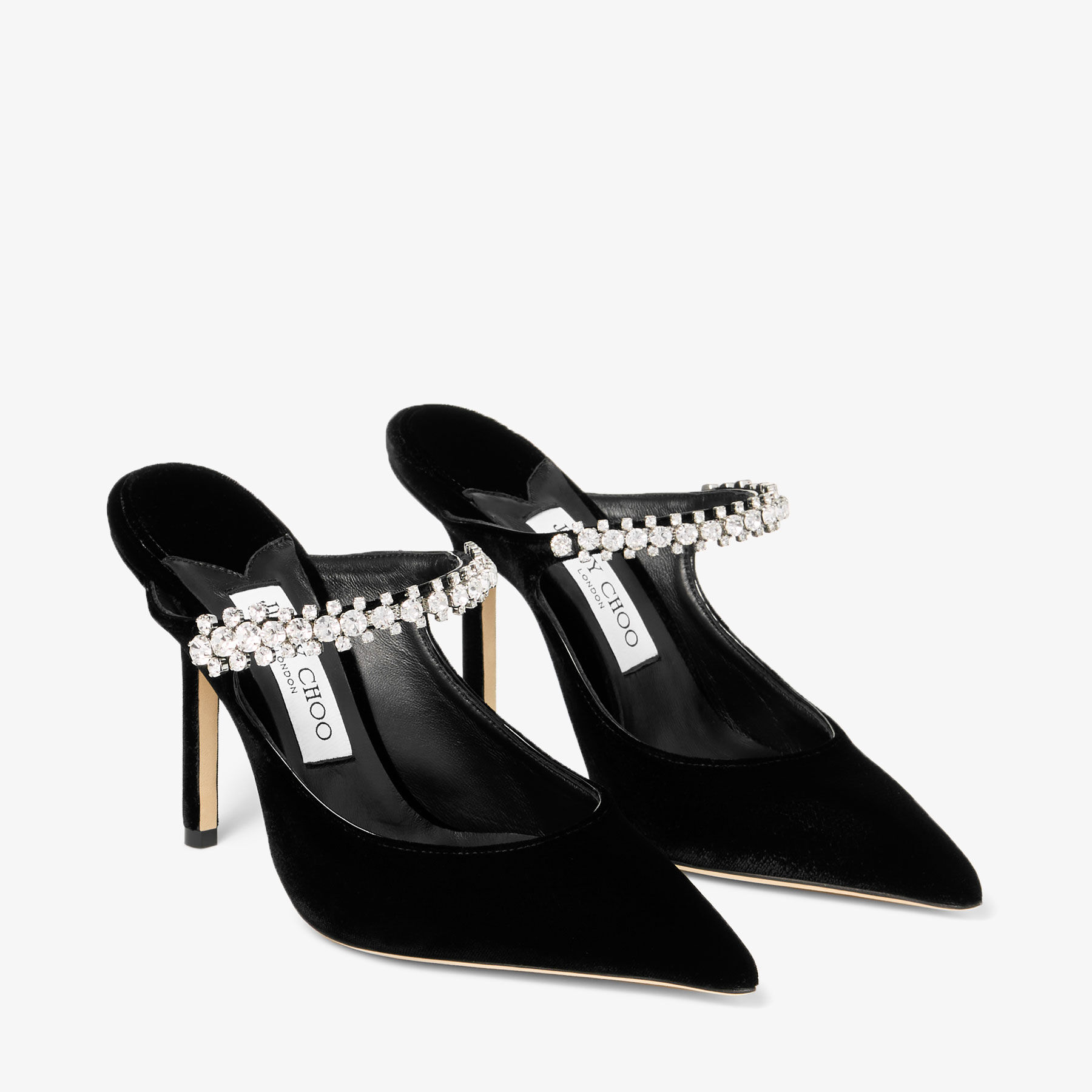 Bing 100 | Nero Velvet Mules with Crystal Embellishment | JIMMY CHOO