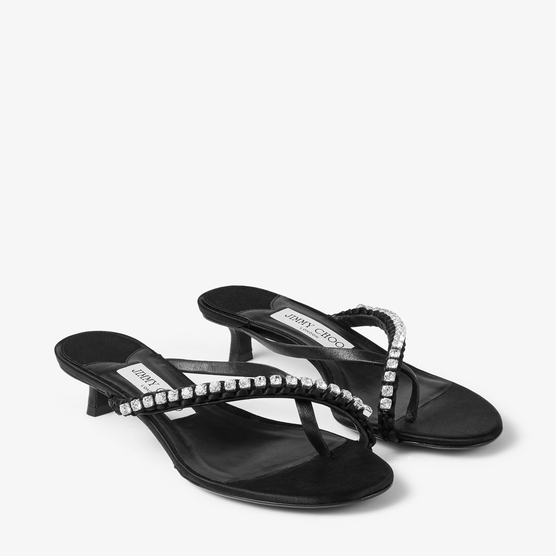 サンダル・ミュール JIMMY CHOO Black Nappa Leather And Satin Dila 35 Mules DILA35GZM_000757_ANGLE_vg712.jpg