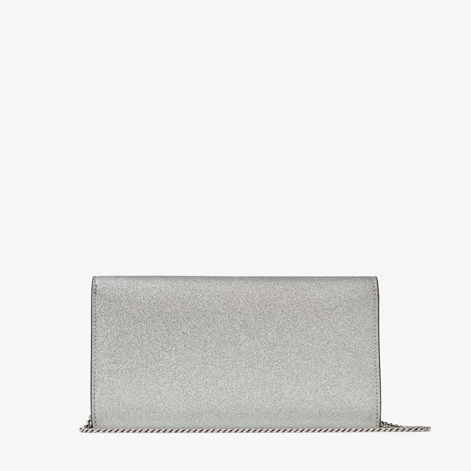 JIMMY CHOO シルバー グリッター クラッチバッグ Silver Fine Glitter Leather Clutch Bag | Emmie | Pre Fall 18