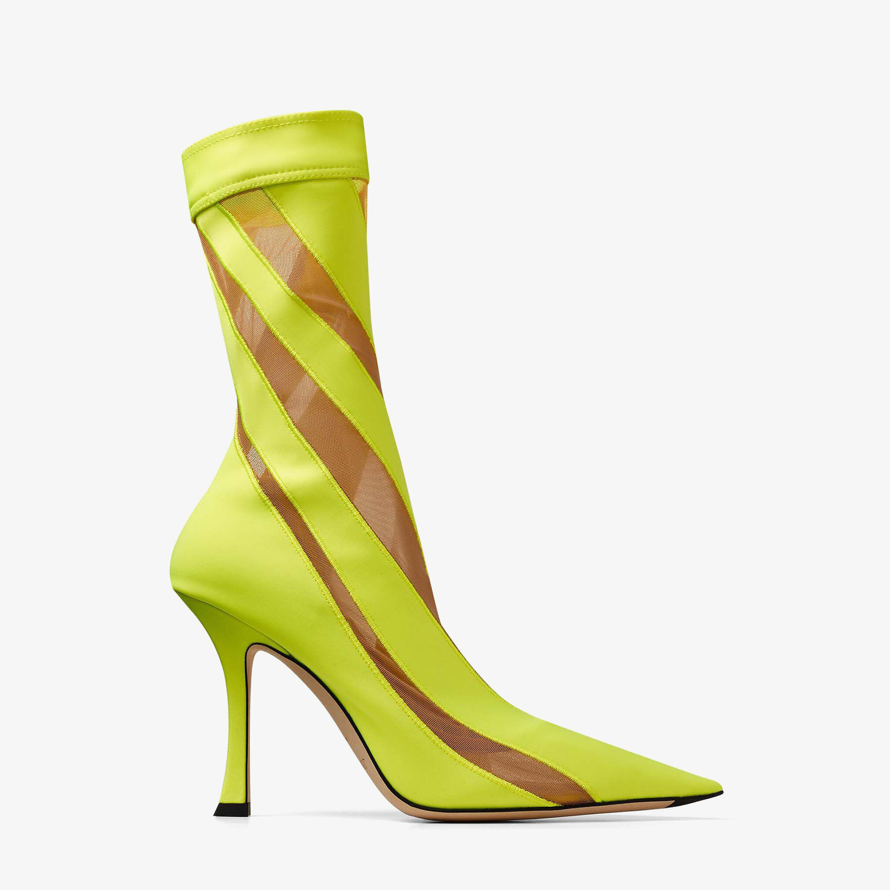 Neon Yellow and Nude Sheer Spiral Stretch Fabric Sock Ankle Boots