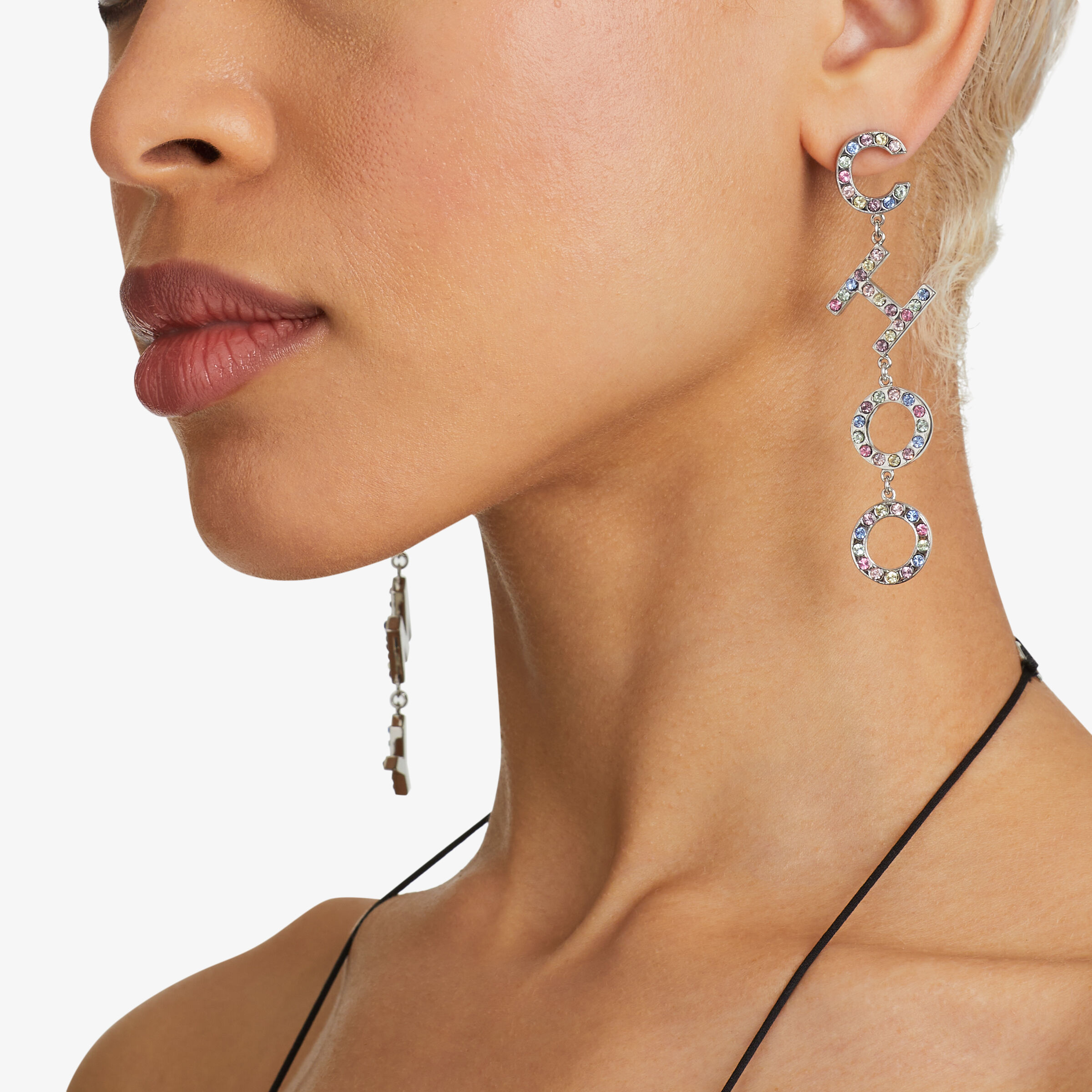 Silver Finish Metal JC Earrings with Multi colour Crystal JC