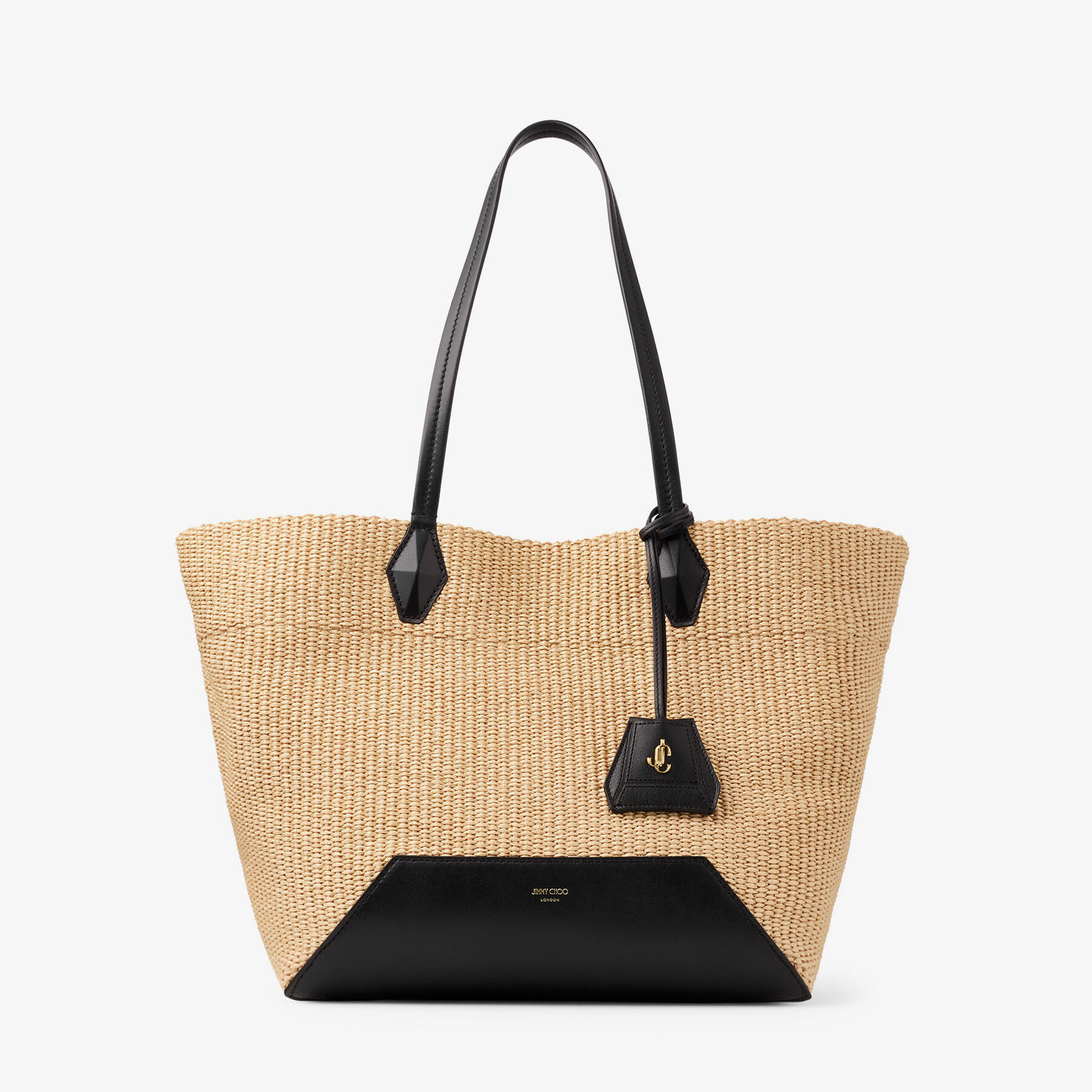 トートバッグ JIMMY CHOO Drawstring Tote Bag in Raffia & Leather Drawstring Tote L |Natural Soft Raffia Tote with Smooth Calf