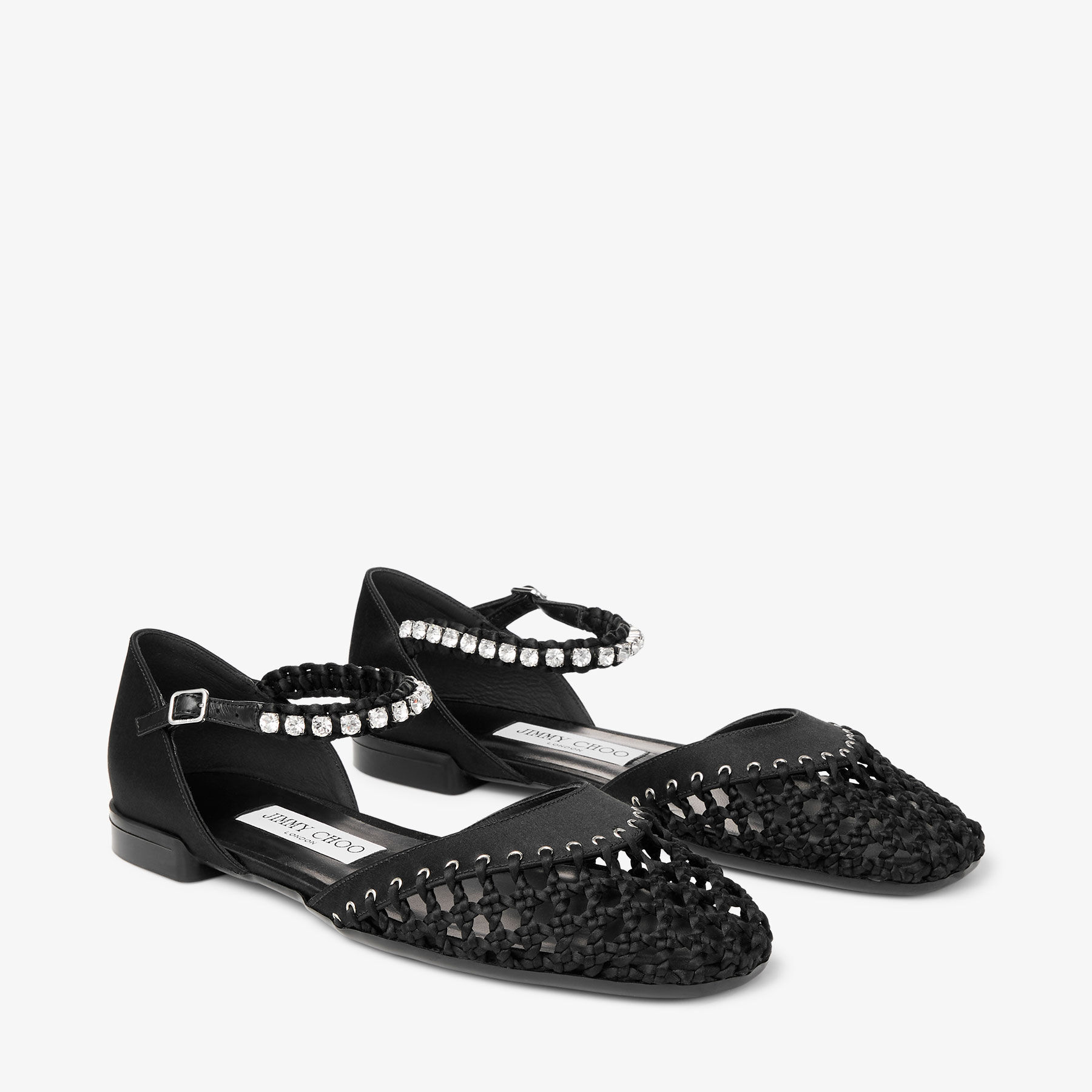 Dila Ballerina |Black Satin Ballet Flats with Crystal Dila Ballerina |Black Satin Ballet Flats with Crystal