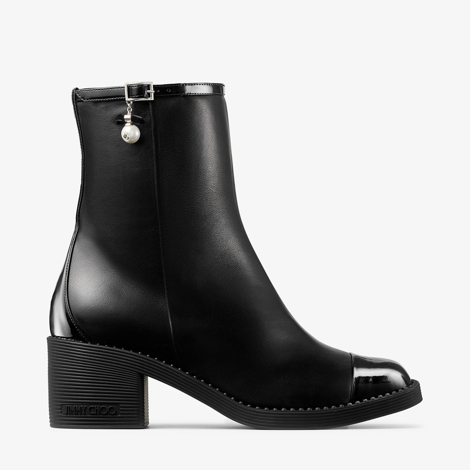 靴 charmy Adry Ankle Boot 60 | Black Patent and Nappa Leather Boots with