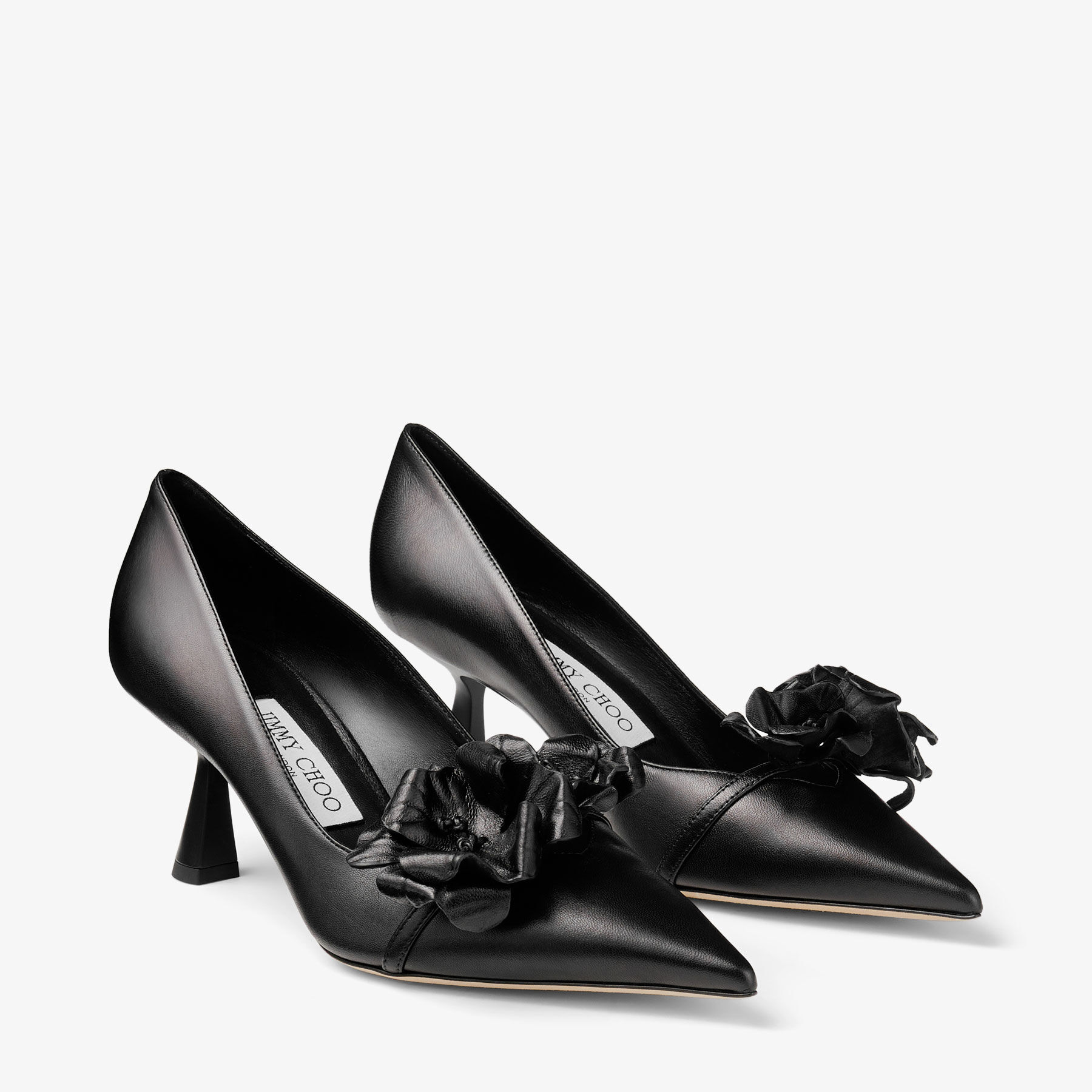 ROSALIA FLOWERS 65 Black Nappa Leather Pumps with Flowers New