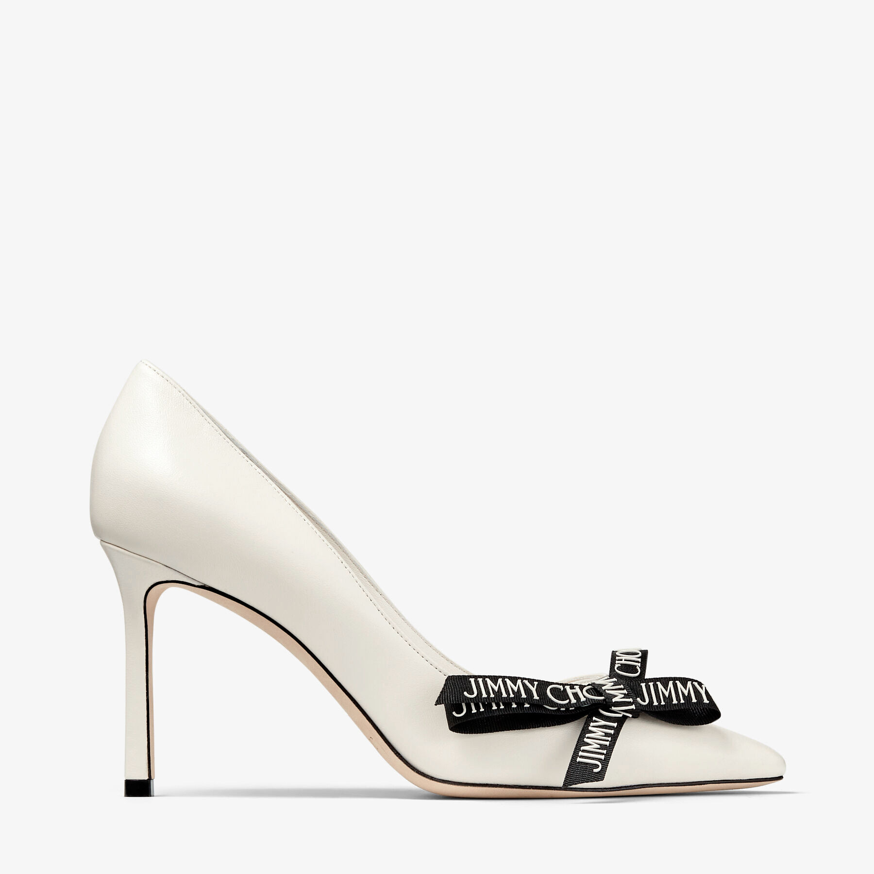 ROMY 85 Latte Nappa Leather Pumps with Jimmy Choo Bow Spring
