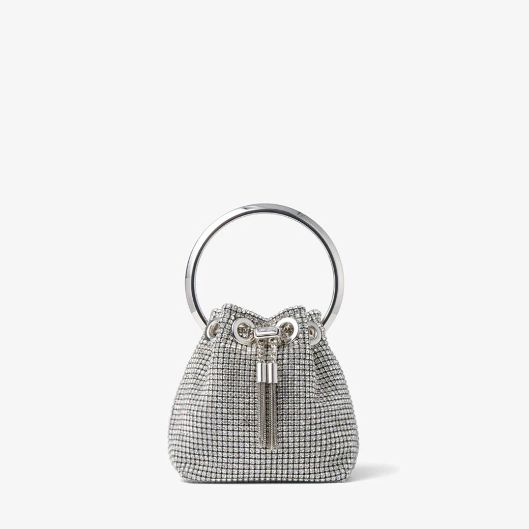 MICRO BON BON | Silver Crystal Mesh Bag with Crystal Handle
