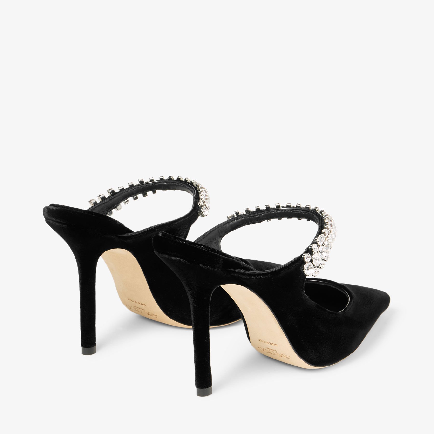 ジミーチュウ　 bing100 ヒール　ミュール Bing 100 | Black Patent Leather Mules with Crystal Strap | JIMMY CHOO