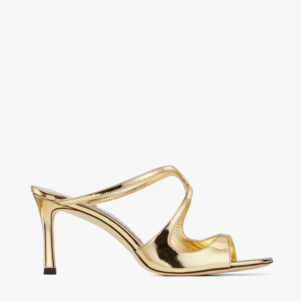 【JIMMY CHOO】ANISE 75 グリッターシャンパンレザーミュール Platinum Ice Dusty Glitter Mules | ANISE 75 | Spring 2022
