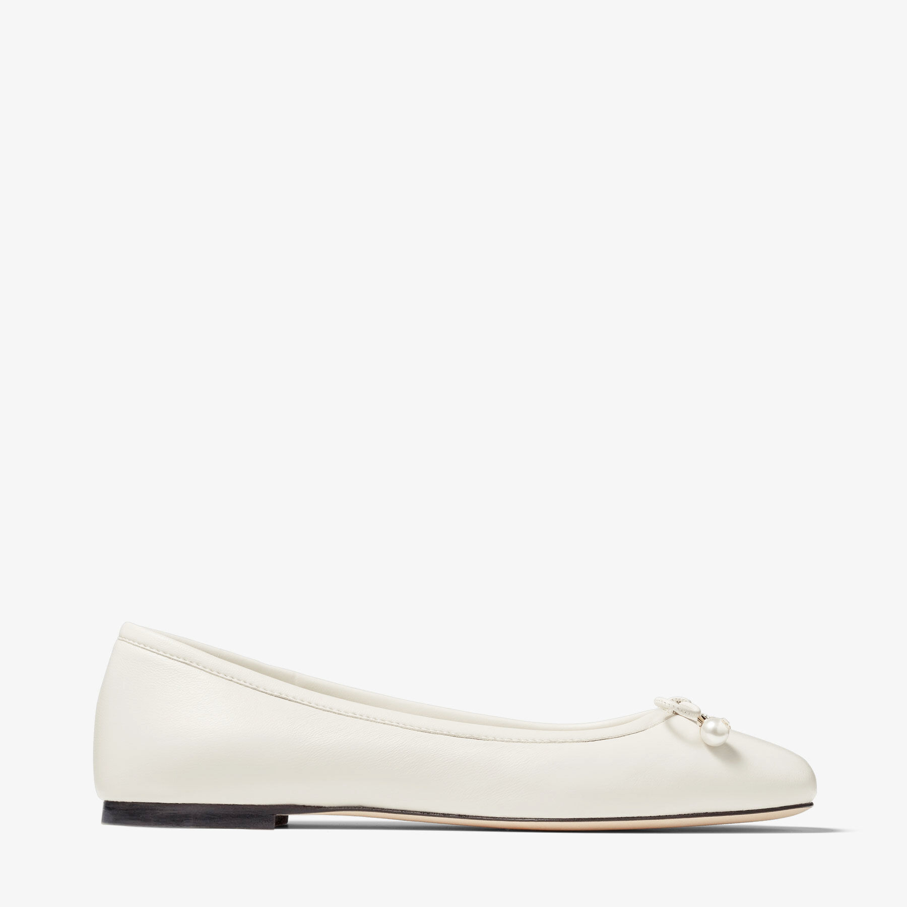 ELME FLAT | Latte Nappa Leather Flats with Pearl