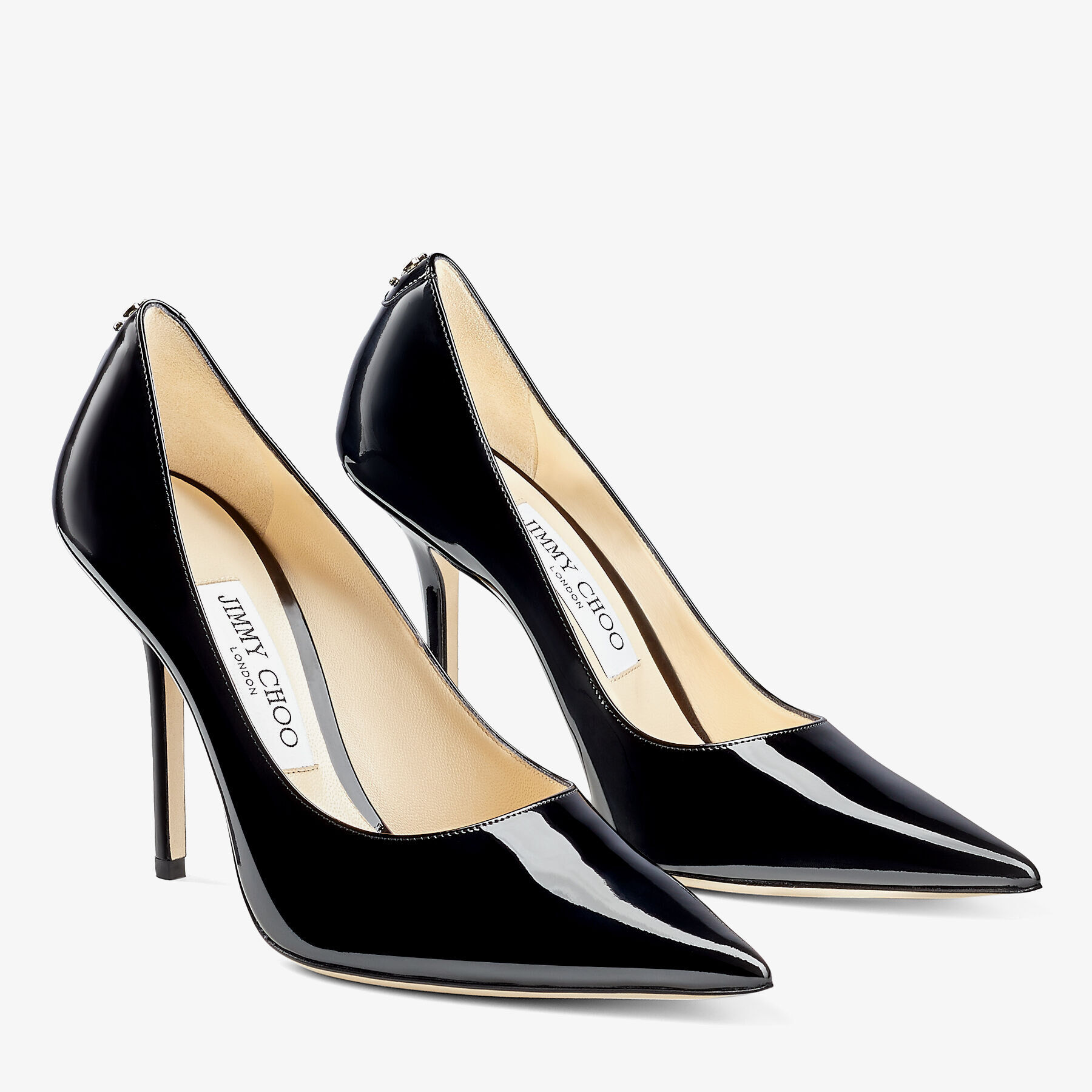 Black Patent Leather Pointed Toe Pumps with JC Emblem LOVE 100 Autumn Winter 19 JIMMY CHOO