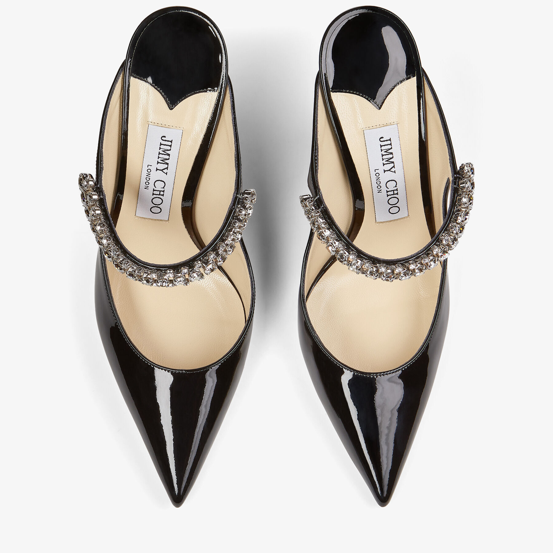 いいネット通販 - 全国送料無料でお届けします Mules Leather Patent Black | 100 Bing with Strap Crystal 靴