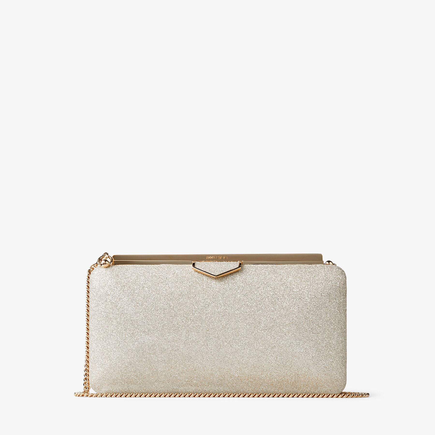 JIMMY CHOO プラチナムアイス Platinum Ice Dusty Glitter Clutch Bag | Ellipse | Spring