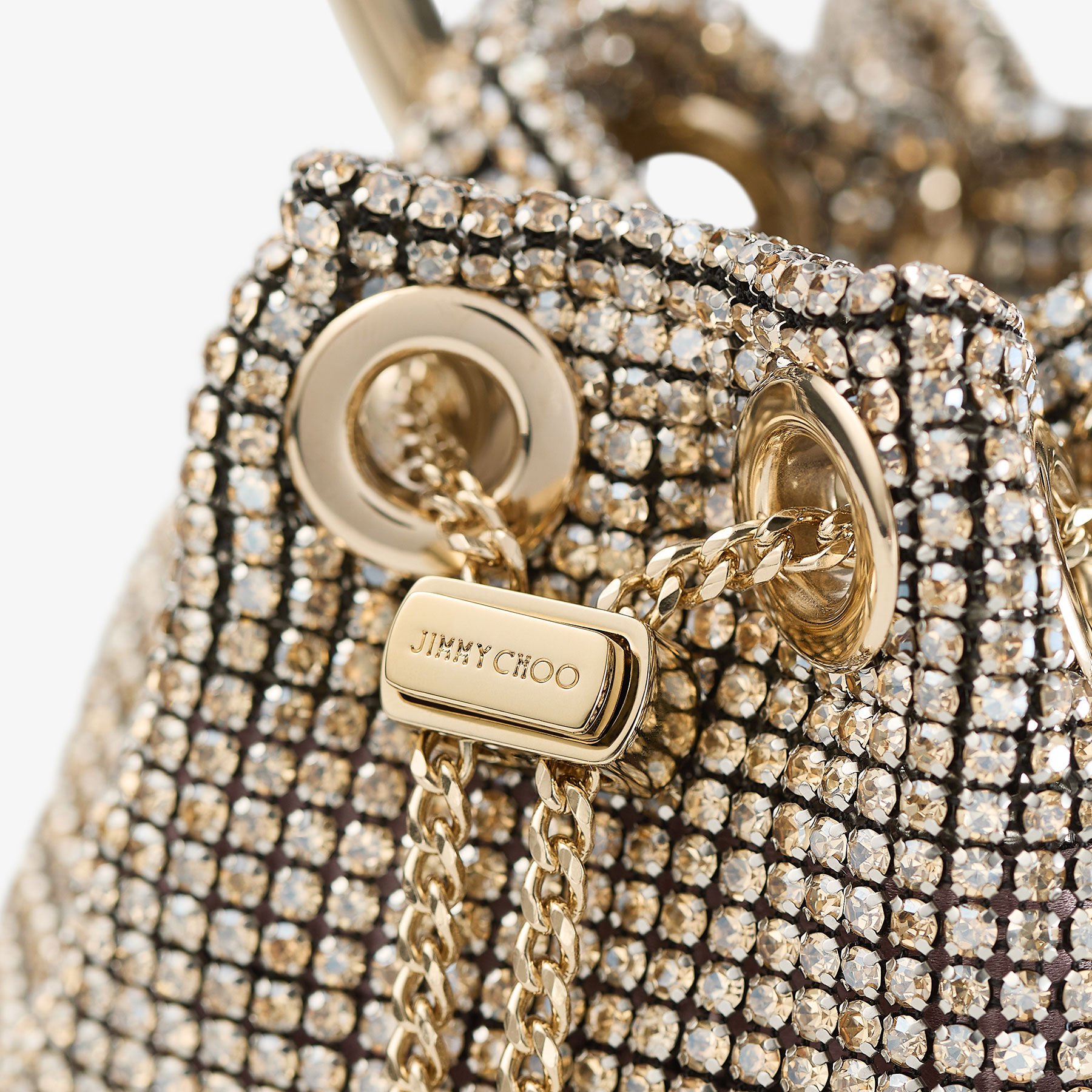 Micro Bon Bon | Champagne Crystal Mesh Mini Bag | JIMMY CHOO CA