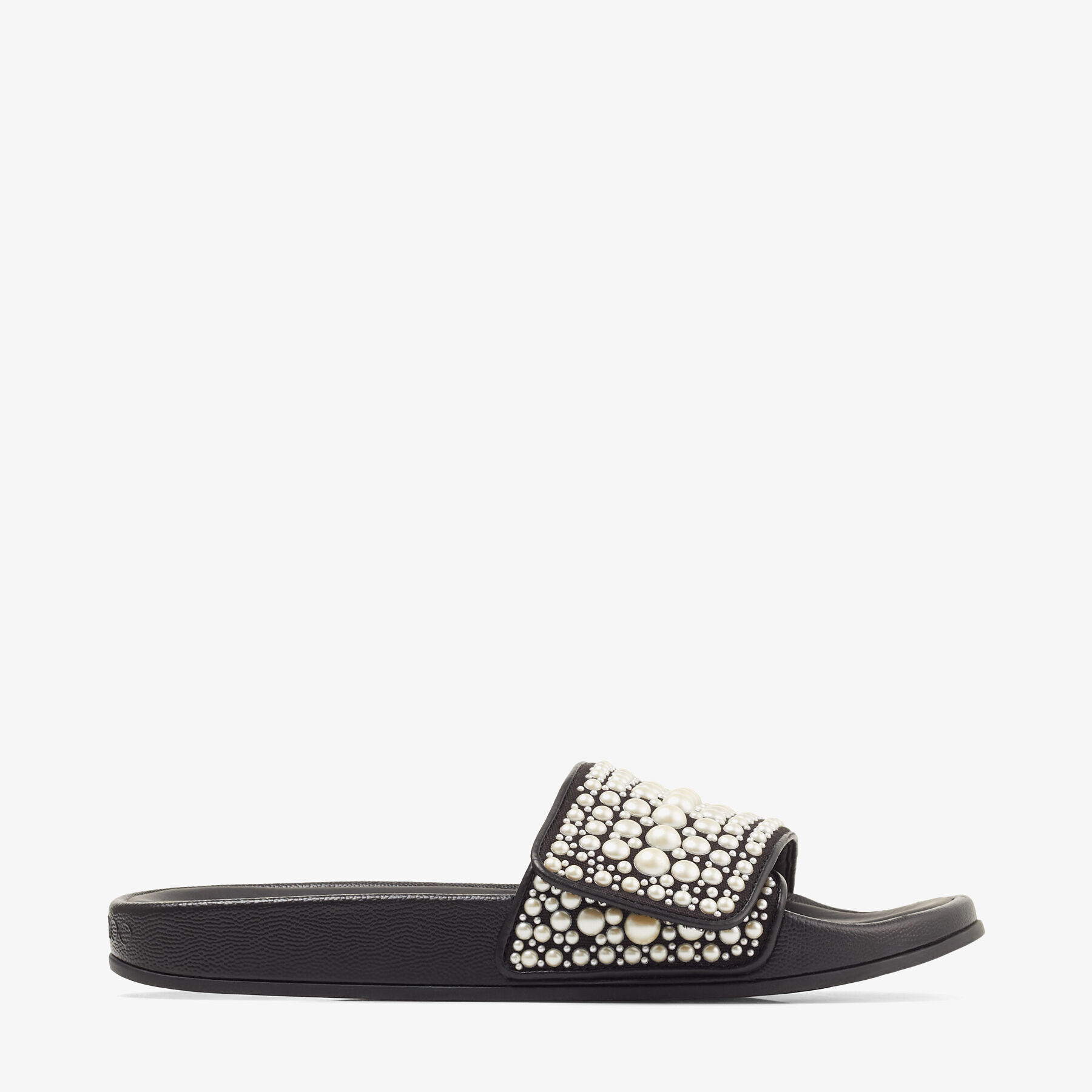 JIMMY CHOO Fitz/F パール付き キャンバスレザー プールスライド FITZ/F | Ballet Pink Canvas and Leather Slides with Pearl