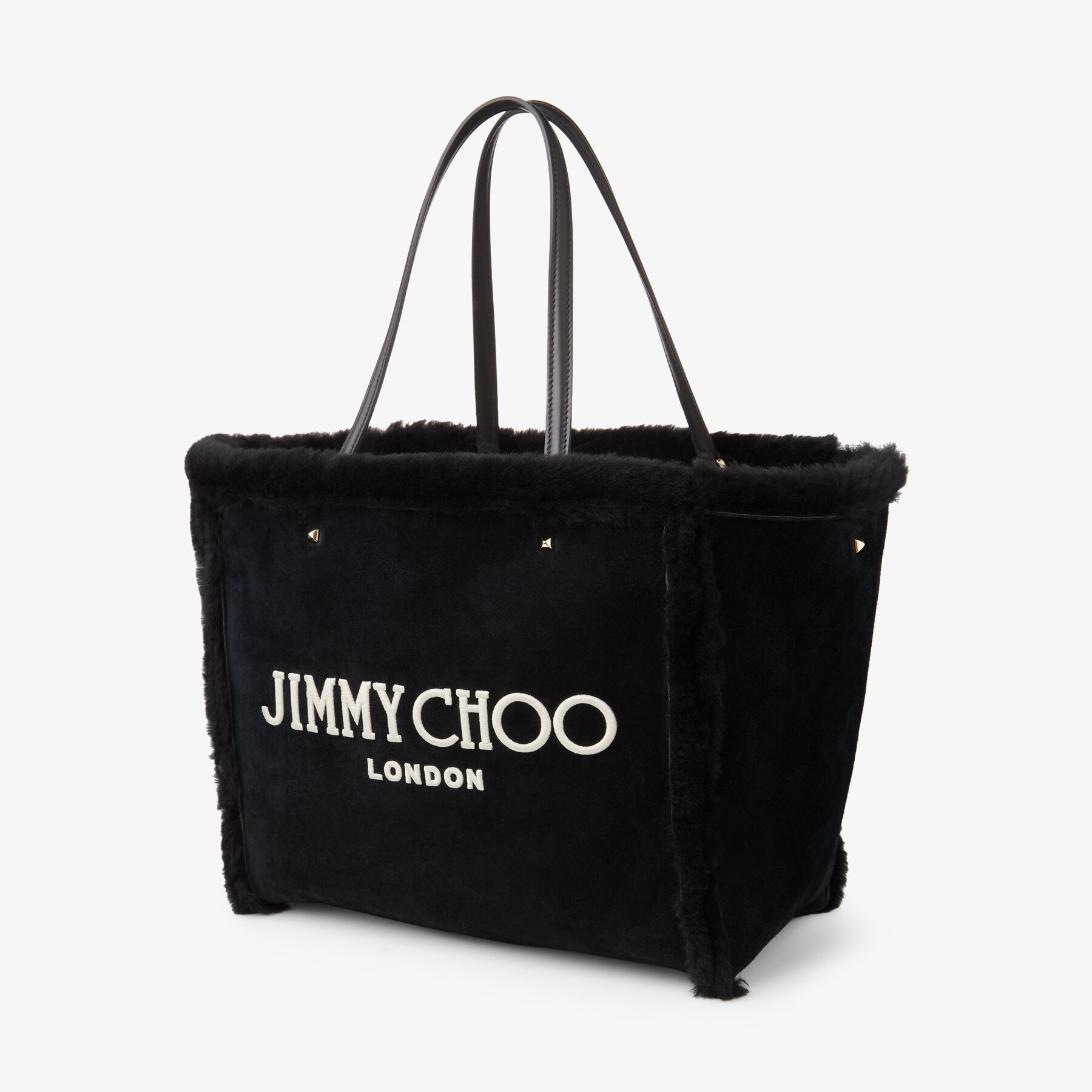AVENUE TOTE BAG Black Suede and Shearling Tote Bag with Jimmy