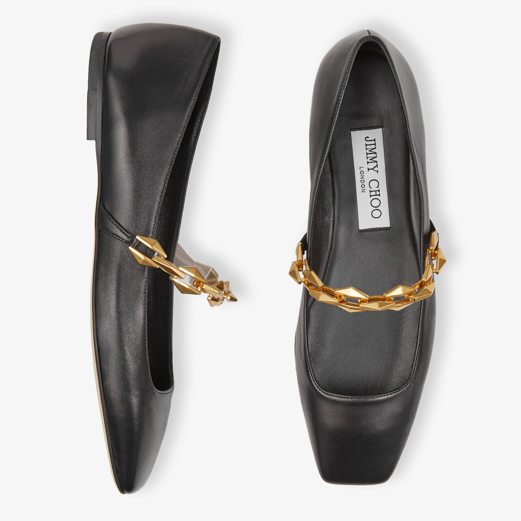 Black and cheap gold flat shoes