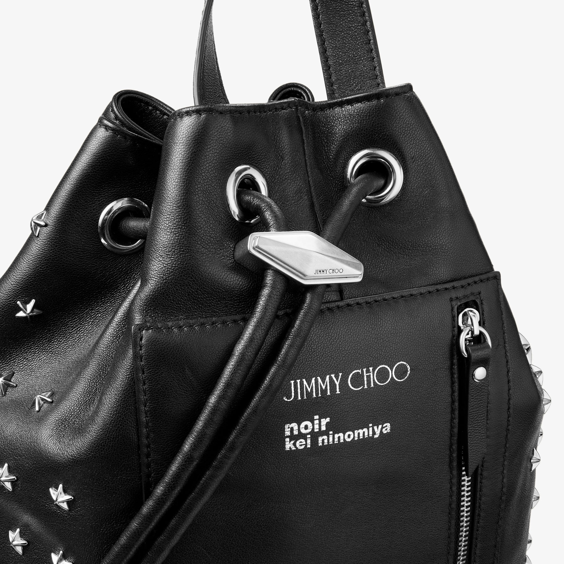JIMMY CHOO ブラックレザー スタッズ　ボディバッグ ジミーチュウ ボディバッグ デリー スタースタッズ メンズ Jimmy Choo