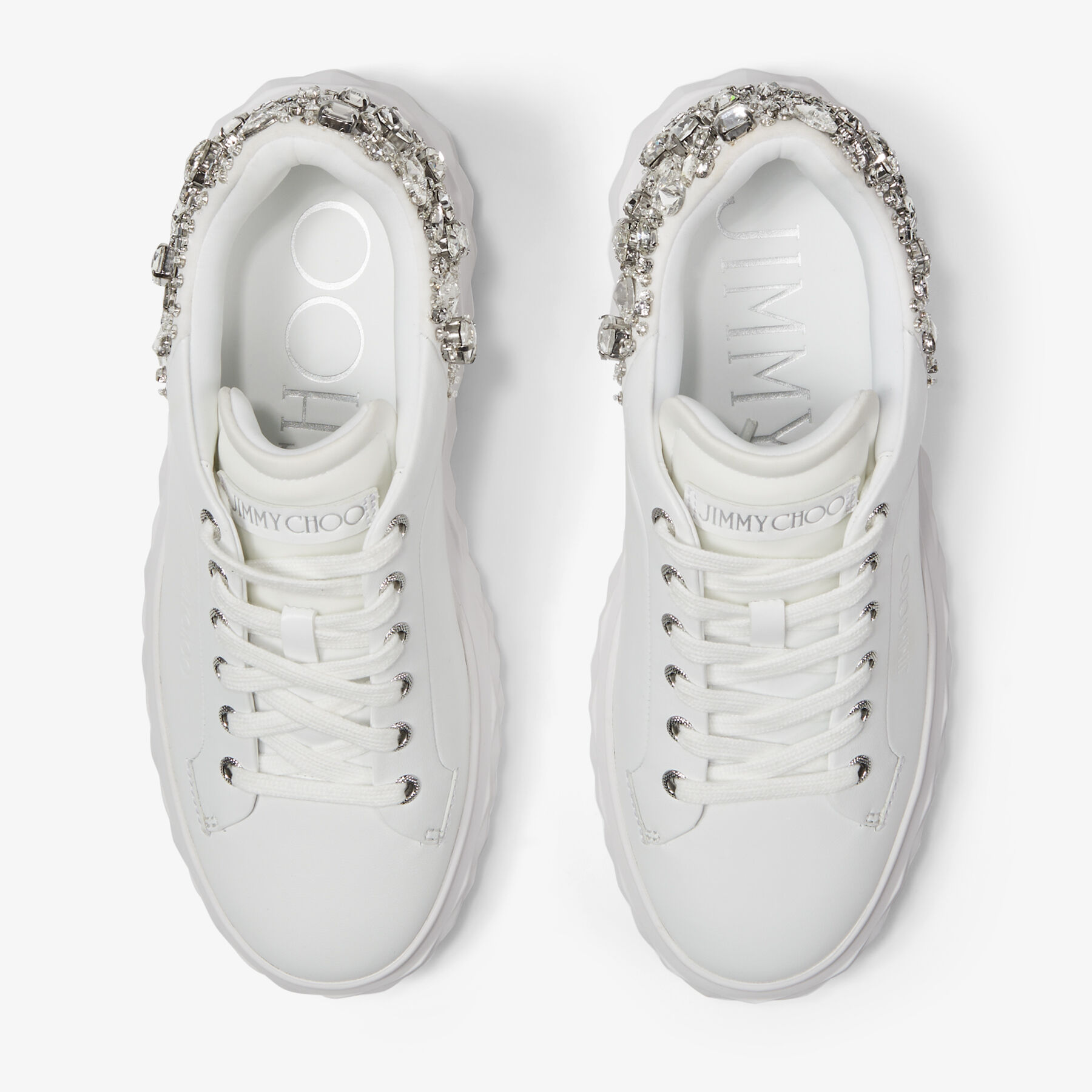 Diamond Maxi/F Ii | White and Silver Nappa Leather Trainers with Crystals |  New Collection | JIMMY CHOO AU