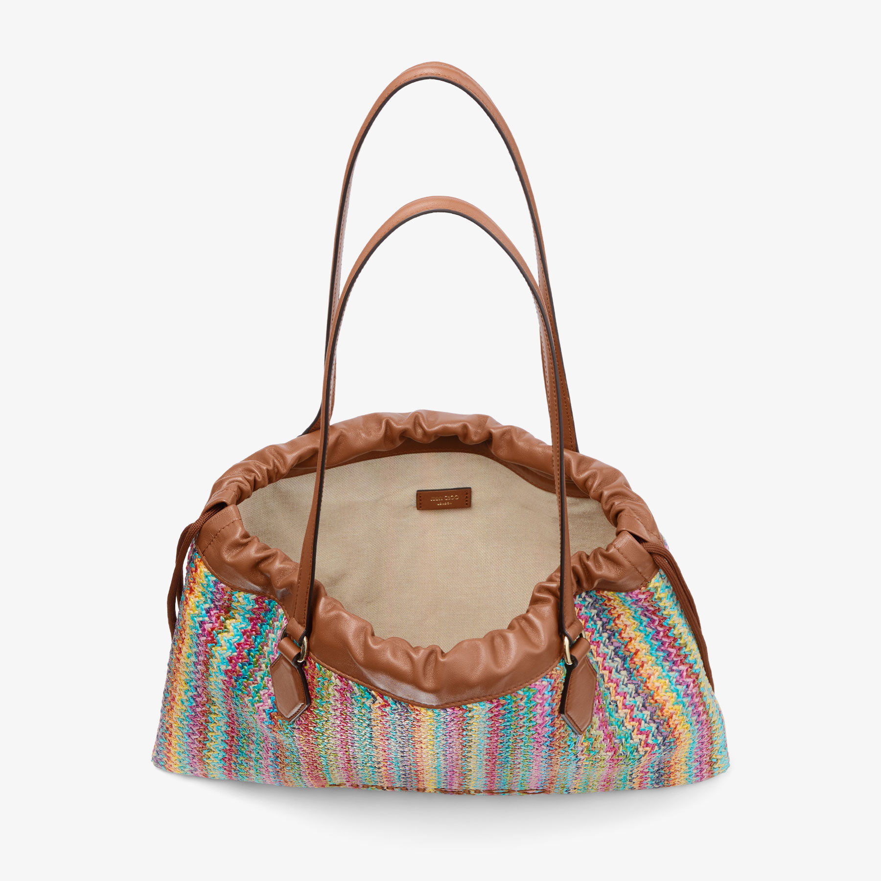 Drawstring Tote M | Multi and Tan Chevron Raffia Drawstring Tote