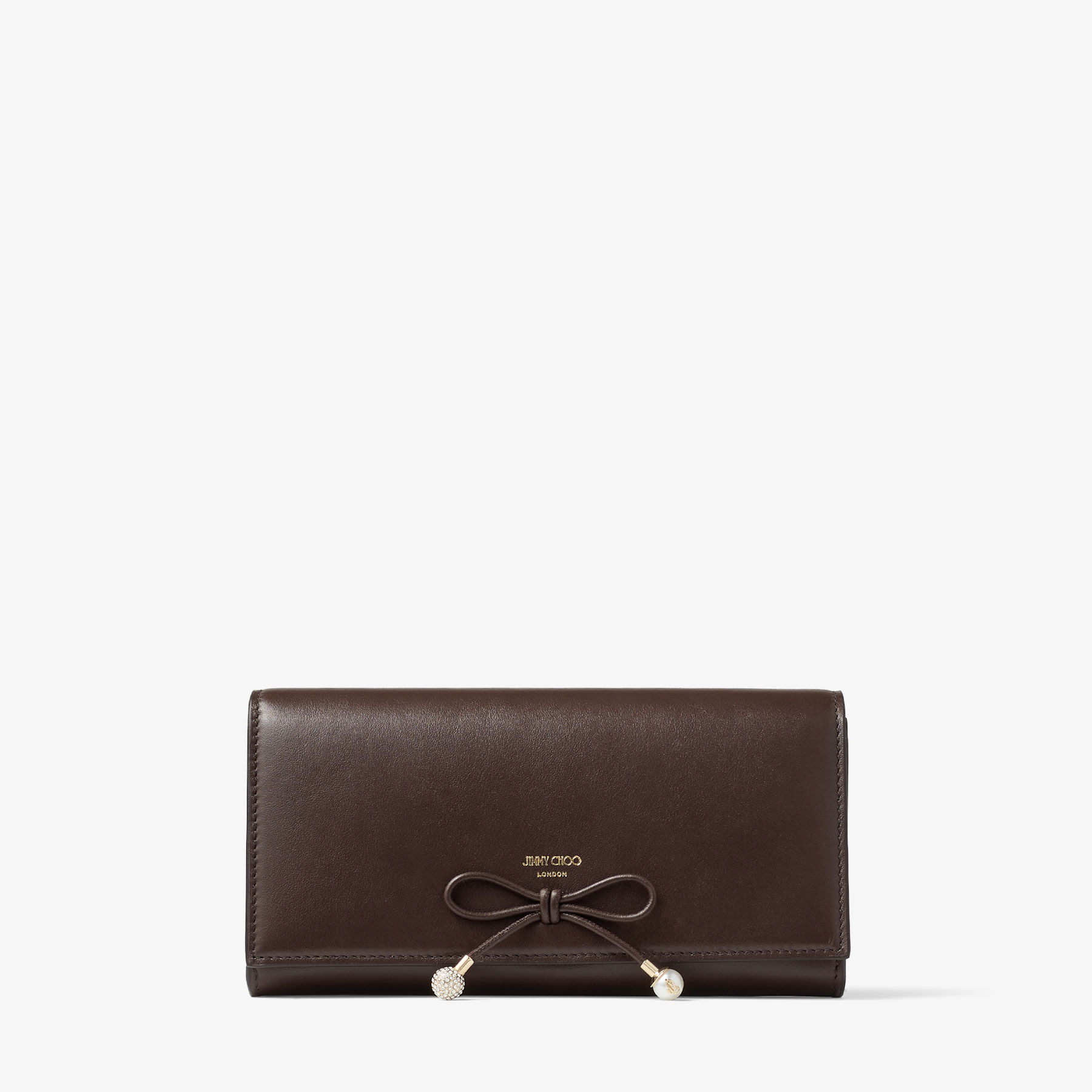 JIMMY CHOO 長財布 ブラウン Martina | Chocolate and Chai Calf Leather Long Wallet with Pearl