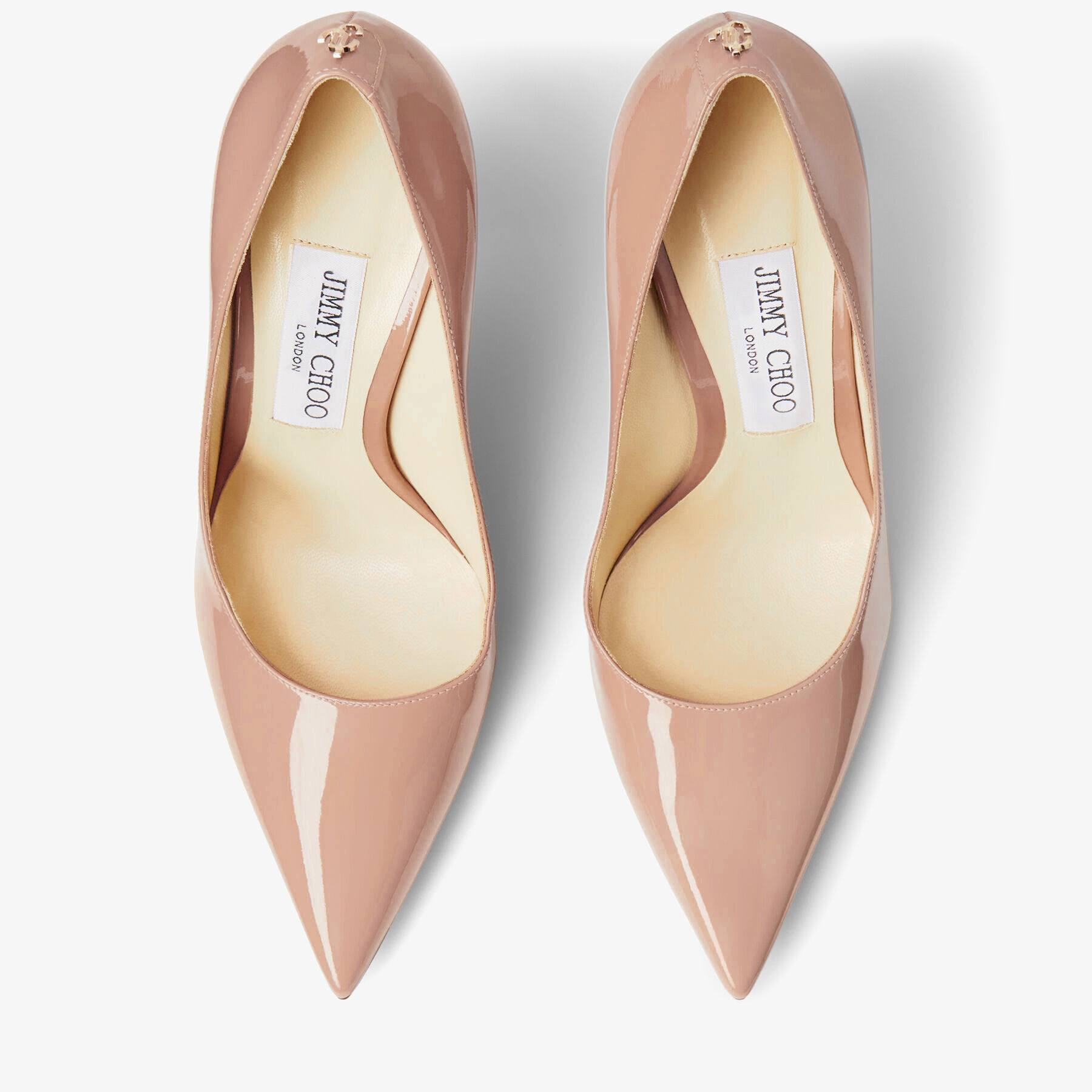 Ballet Pink Patent Leather Point Toe Pumps with JC Emblem LOVE