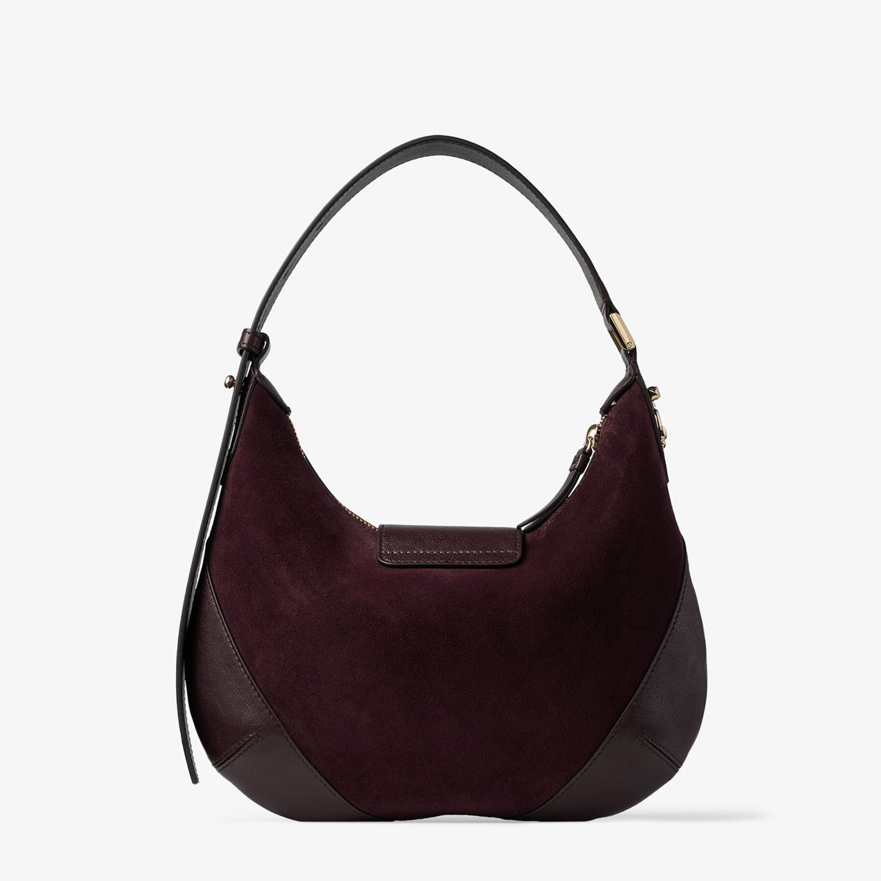 Bar Hobo Small | Deep Merlot Suede Shoulder Bag with Biker Leather