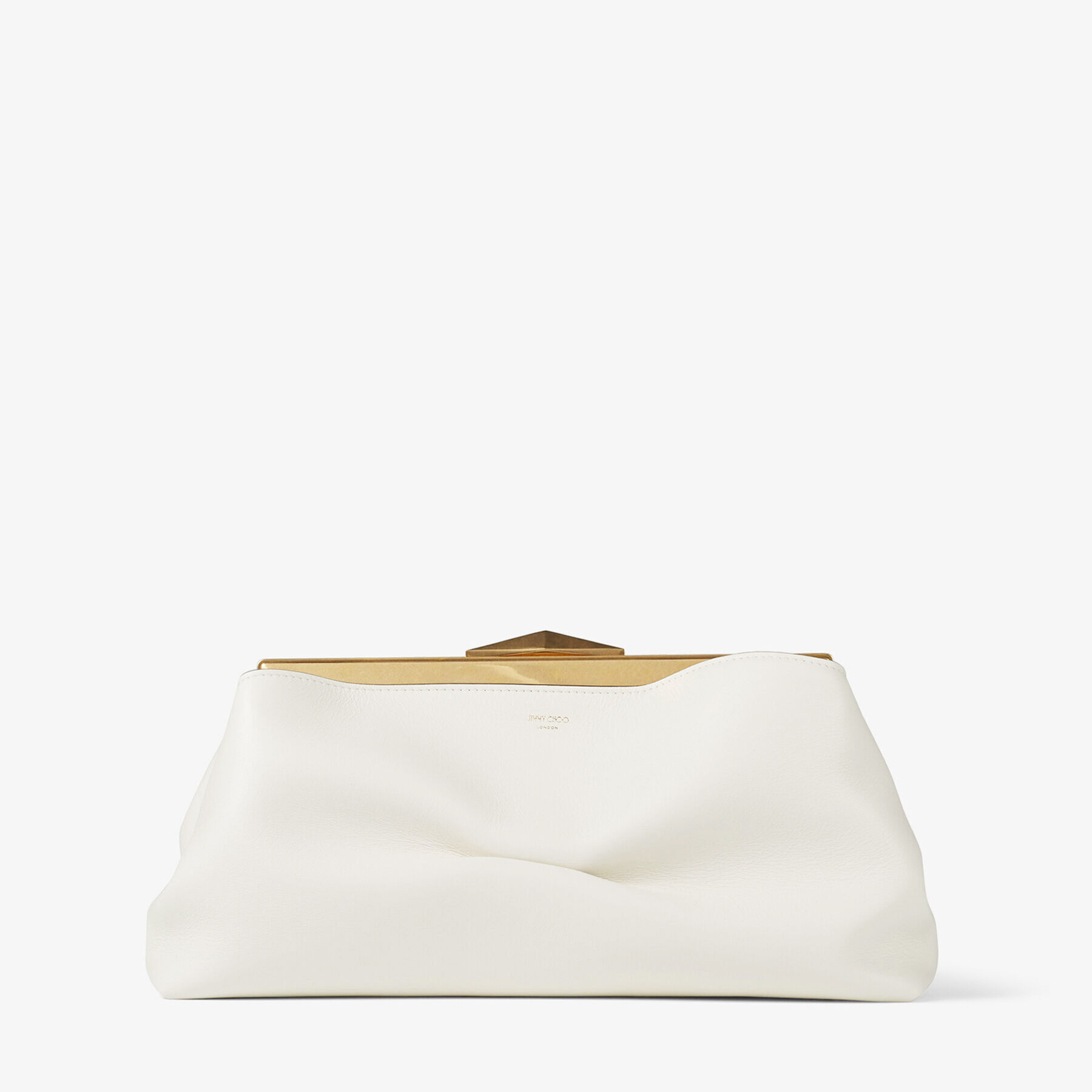 DIAMOND FRAME CLUTCH | Latte Soft Calf Leather Clutch Bag with