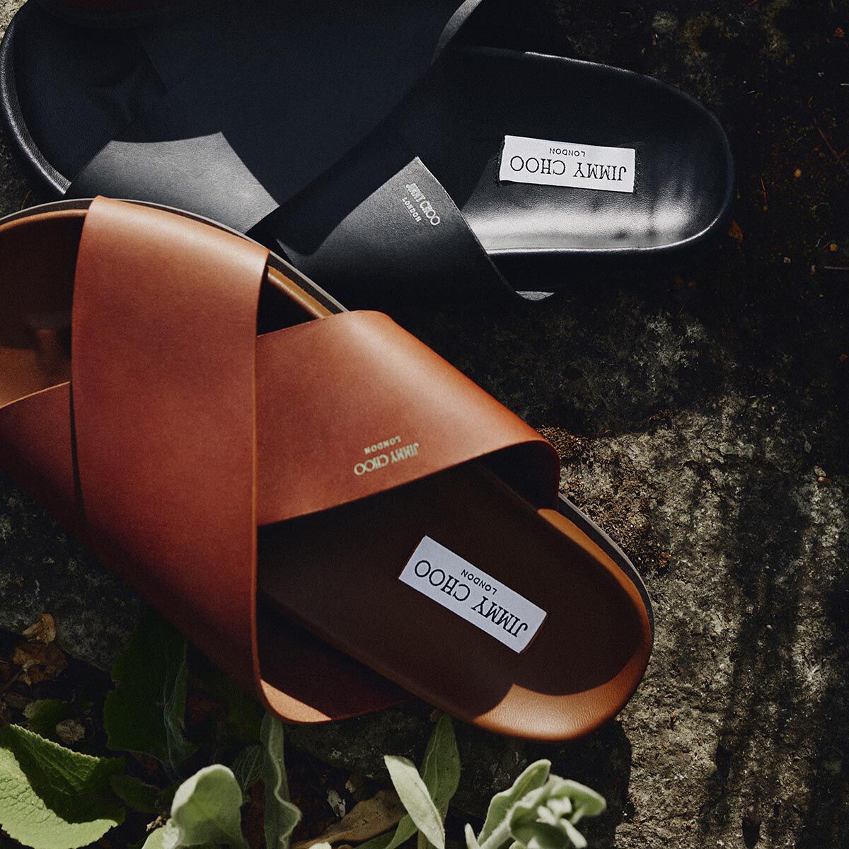 Sol Slide | Cigar Vachetta Leather Slides | JIMMY CHOO
