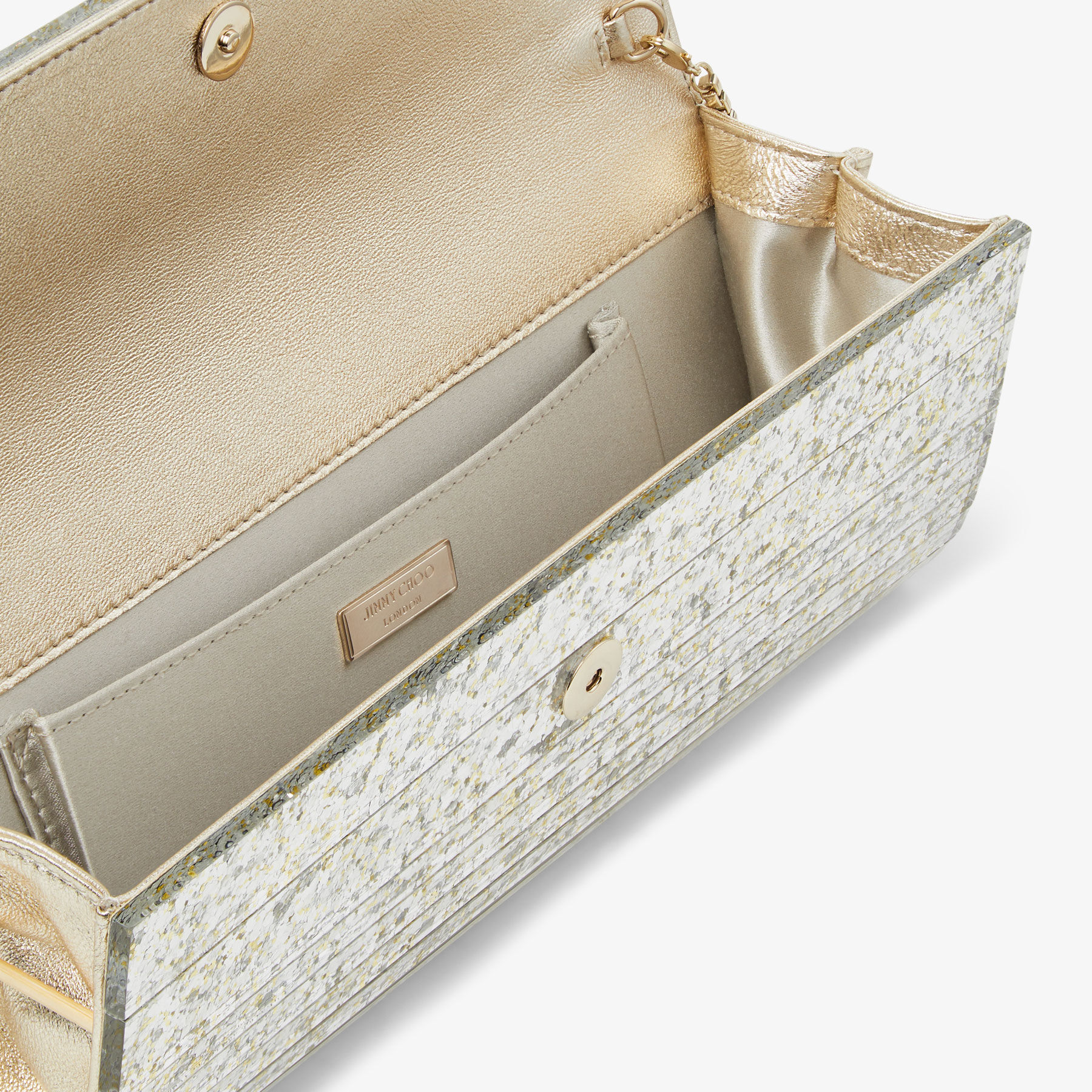 Champagne Coarse Glitter Acrylic Clutch Bag SWEETIE Pre Fall